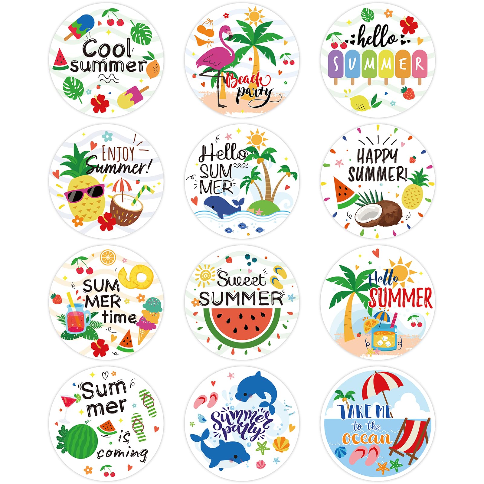 360Pcs Hello Summer Stickers, Cute Summer Beach Watermelon Ice Cream Pineapple Stickers for Envelope Seal Cards Candy Bags Party Favor