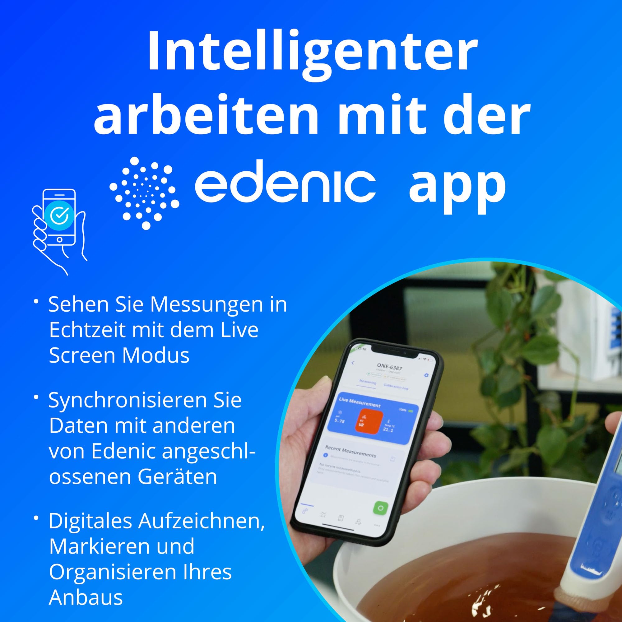 Bluelab OnePen - ein 3-in-1 Temperatur-, EC/PPM- und pH-Messgerät, blitzschnelle Messwerte - Bluetooth-Datenaustausch & In-App-Tracking - austauschbare Sonde