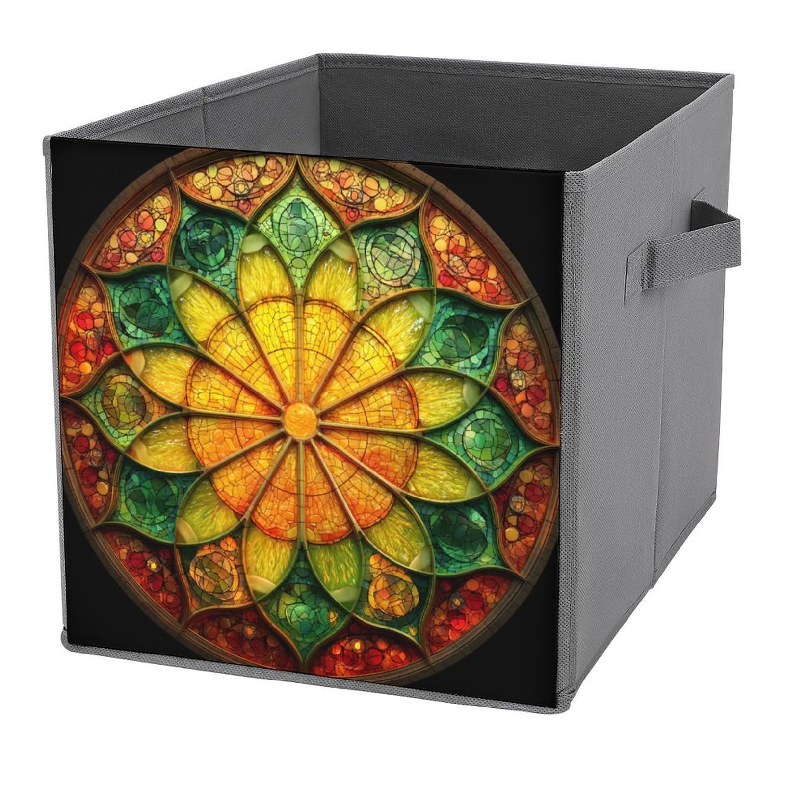 Jubonexis Stained Glass Lemon Slice Orange Green Cube Storage Bins Storage Cubes Foldable Decorative Fabric Storage Baskets Home Organizers with Handles for Shelves,Closet, 27x27 CM