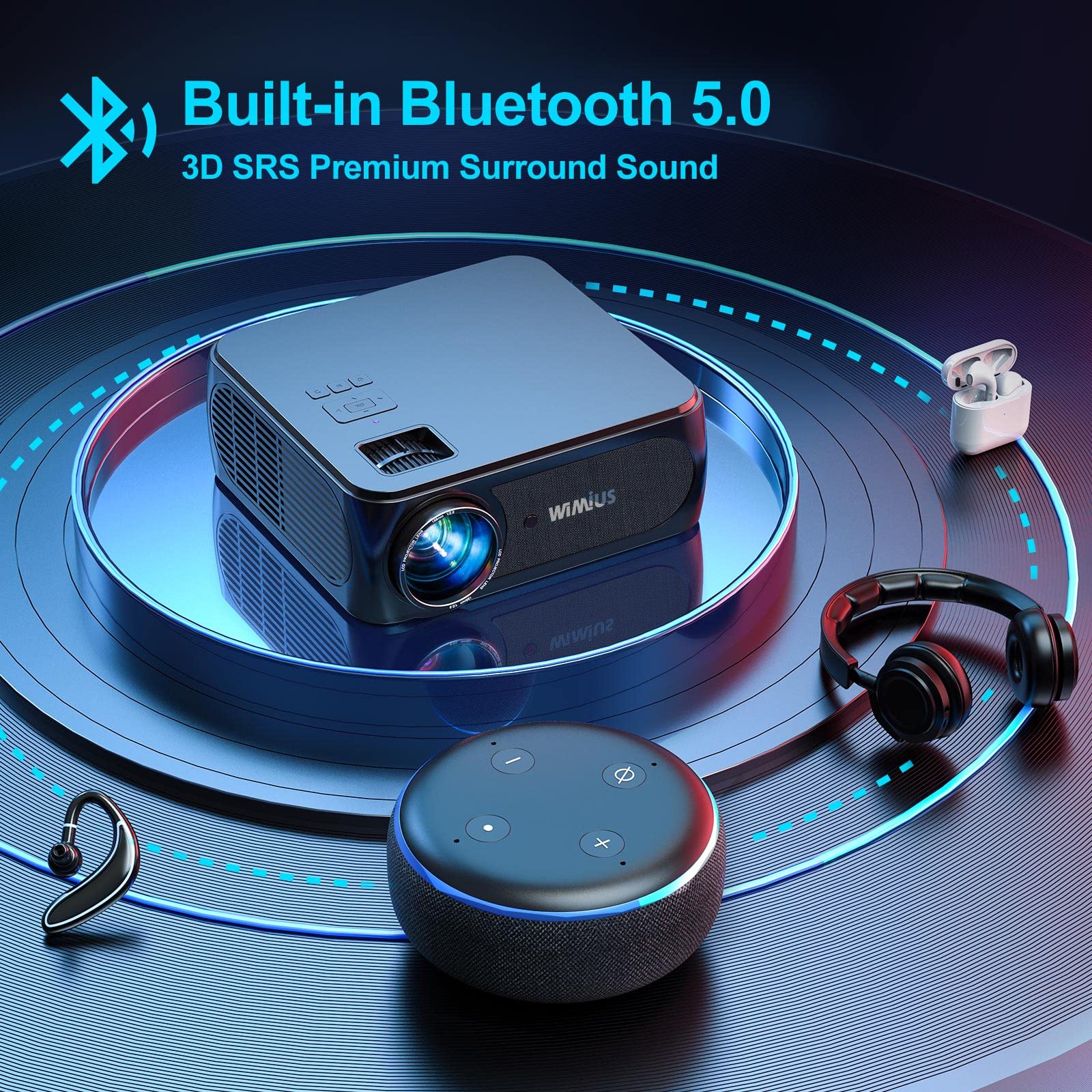 WiMiUS K8 Full HD 1080P WiFi Bluetooth Video Projector with USB