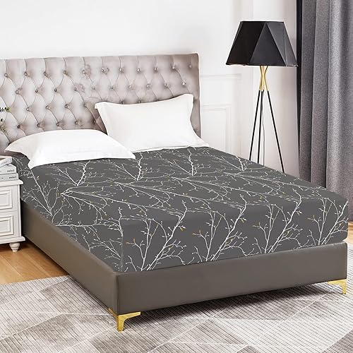 YIYEA Sábana bajera individual solo Impresión de plantas 100% microfibra cepillada de 1800 hilos de calidad egipcia tamaño individual Ultra suave YIYEA Sábana bajera individual solo Impresión de plantas 100% microfibra cepillada de 1800 hilos de calidad egipcia tamaño individual Ultra suave