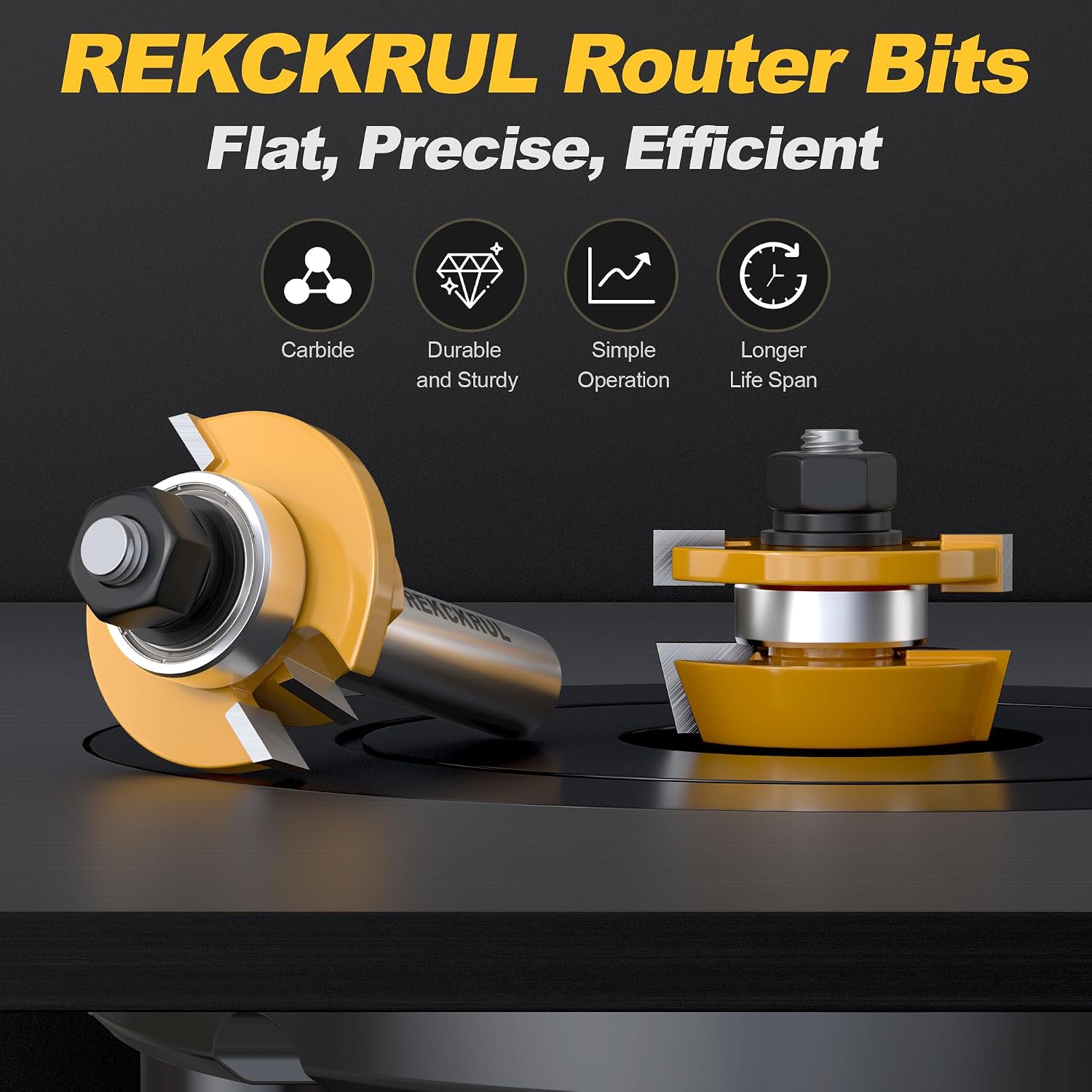 2PCS Bevel Shaker Rail and Stile Router Bit Set, 1/2 Inch Carbide-Tipped Cabinet Door Router Bit Set with Anti-Kickback Design (3/8 Inch Cutting Depth, 7/8 Inch Stock)
