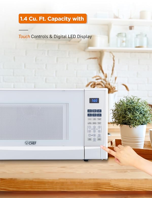 COMMERCIAL CHEF 1.4 Cubic Foot Microwave with 10 Power Levels, Small Microwave with Push Button, 1100 Watt Microwave with Digital Control Panels, Countertop Microwave with Timer, White by Commercial CHEF - Image 6