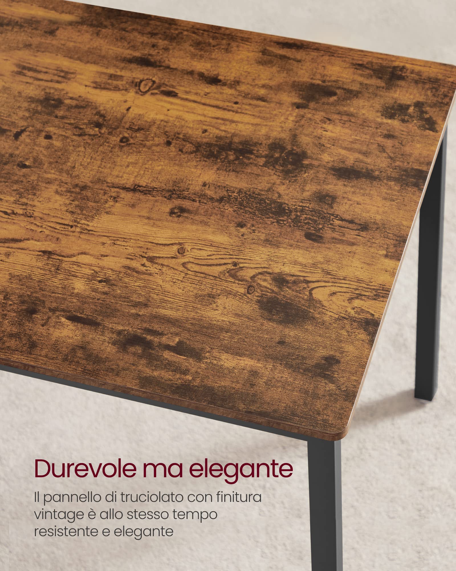 VASAGLE Tavolino da Pranzo con 2 Panche, Set di 3 Pezzi, Tavolo da Cucina 70 x 110 x 75 cm, 2 Panche 30 x 97 x 50 cm, Struttura in Acciaio, Marrone Vintage e Nero KDT070B01