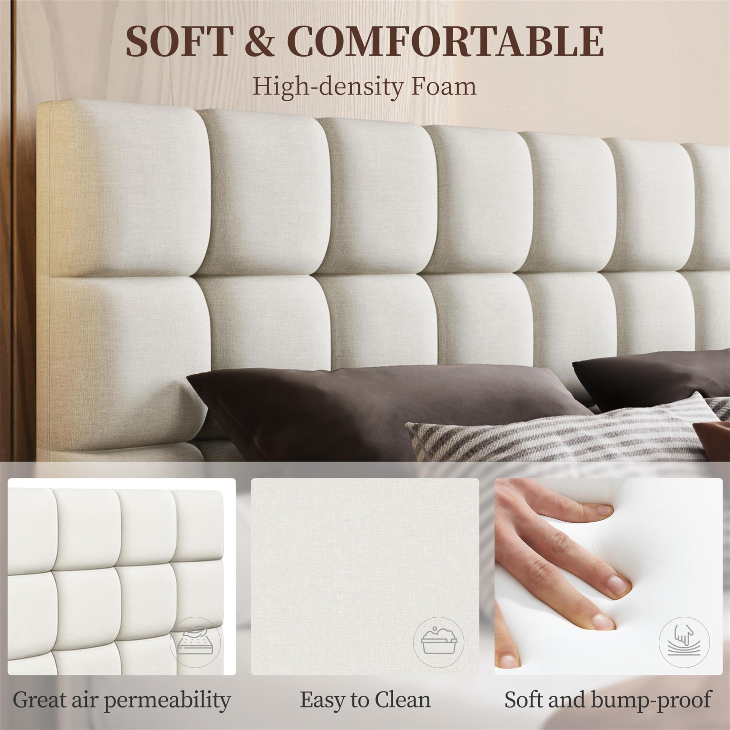 Yaheetech Polsterbett 140 x 200 cm Doppelbett mit Höhenverstellbarem Kopfteil – Bild 5