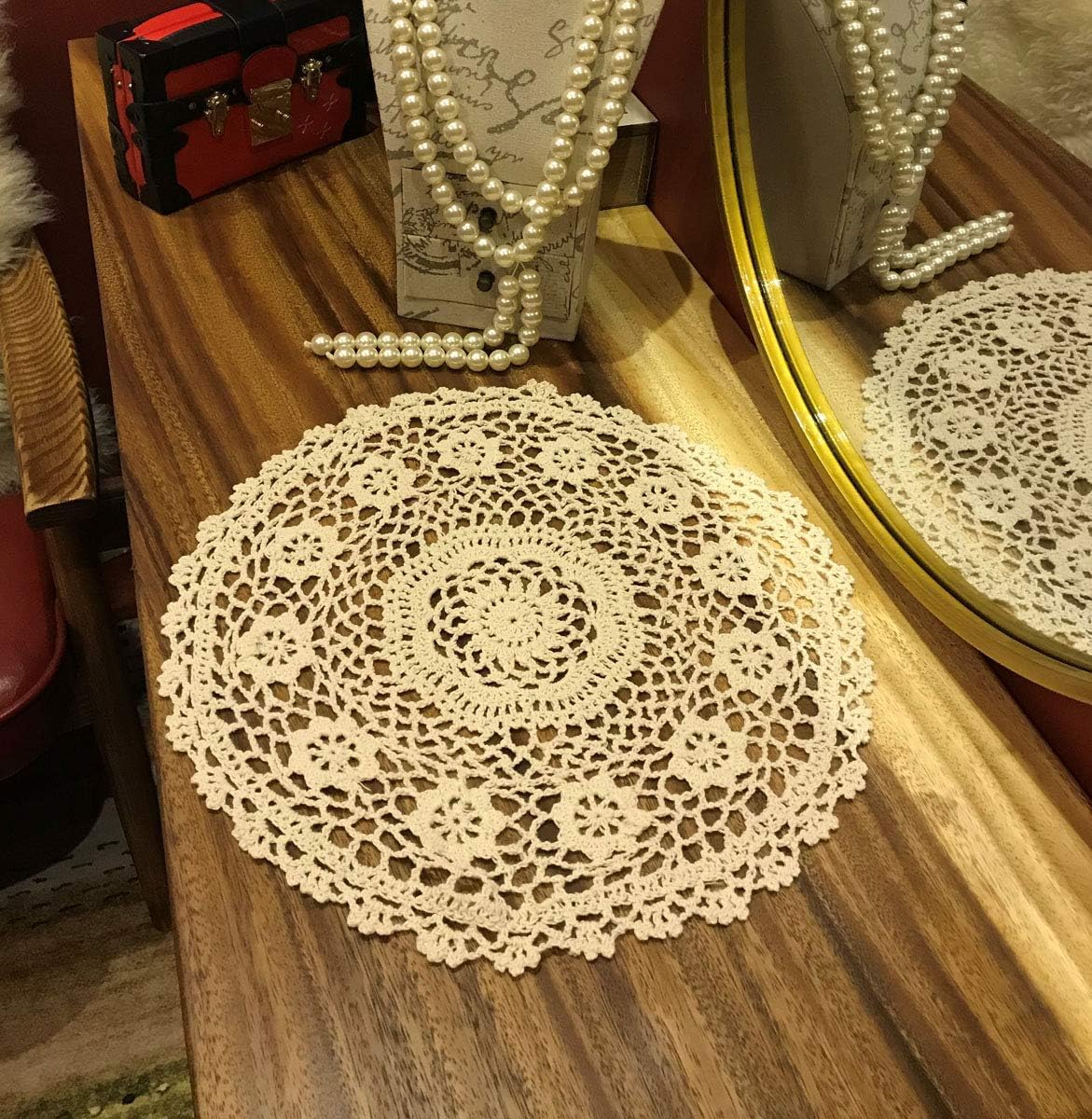 2 Pcs 12 Inch Hand Crochet Lace Doilies, Handmade Seychelles - View #2
