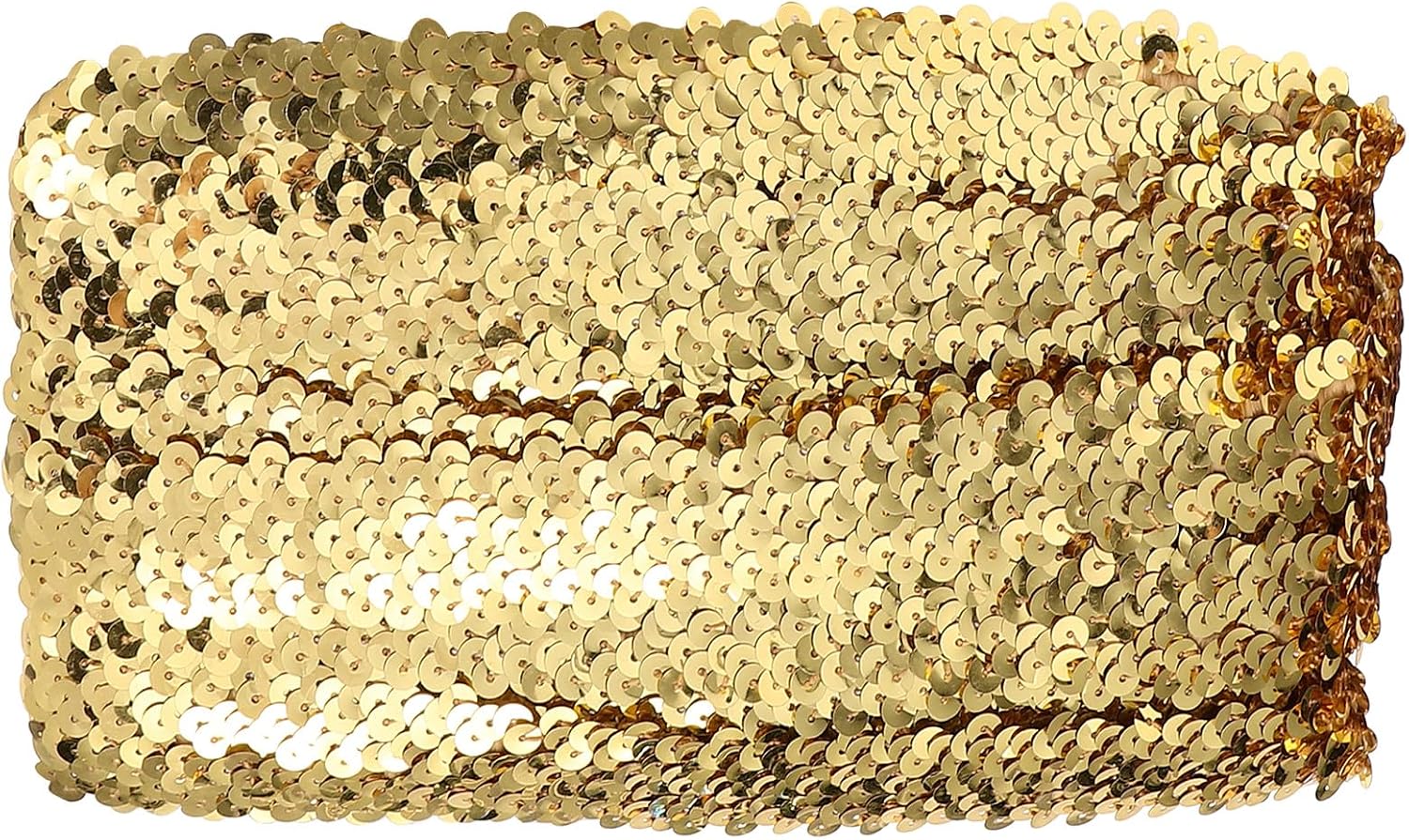 3cm Light Gold Stretch Metallic Sequin Trim Ribbon for DIY Sewing and Clothing Accessories, Elastic Decorative Edge for Curtains and Costumes, Craft Fabric Material for Home Decor