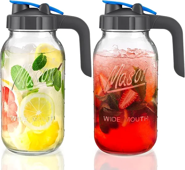 2 Pack 64 oz Sun Tea Pitcher, Half Gallon Mason Jar Pitcher with Wide Mouth Airtight Lid for Ice Tea, Cold Brew Coffee, Fridge Water, Breast Milk, Juices, Leak Proof