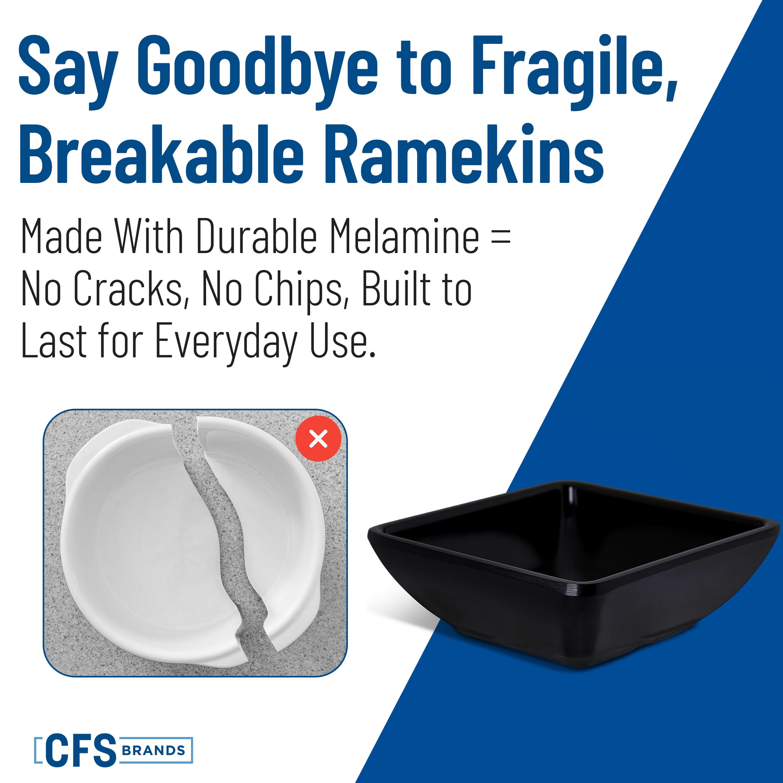 Carlisle 086003 - Ramequín cuadrado de melamina, capacidad de 2 onzas, color negro (caja de 48)