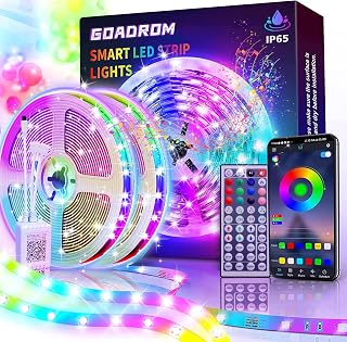 Outdoor LED Strip Lights, 66Ft Music Sync RGB LED Strip Lights with App Remote Control, Waterproof Color Changing Dimmable Tape Exterior Lighting Kit for Balcony,Deck,Roof,Garden,Pool