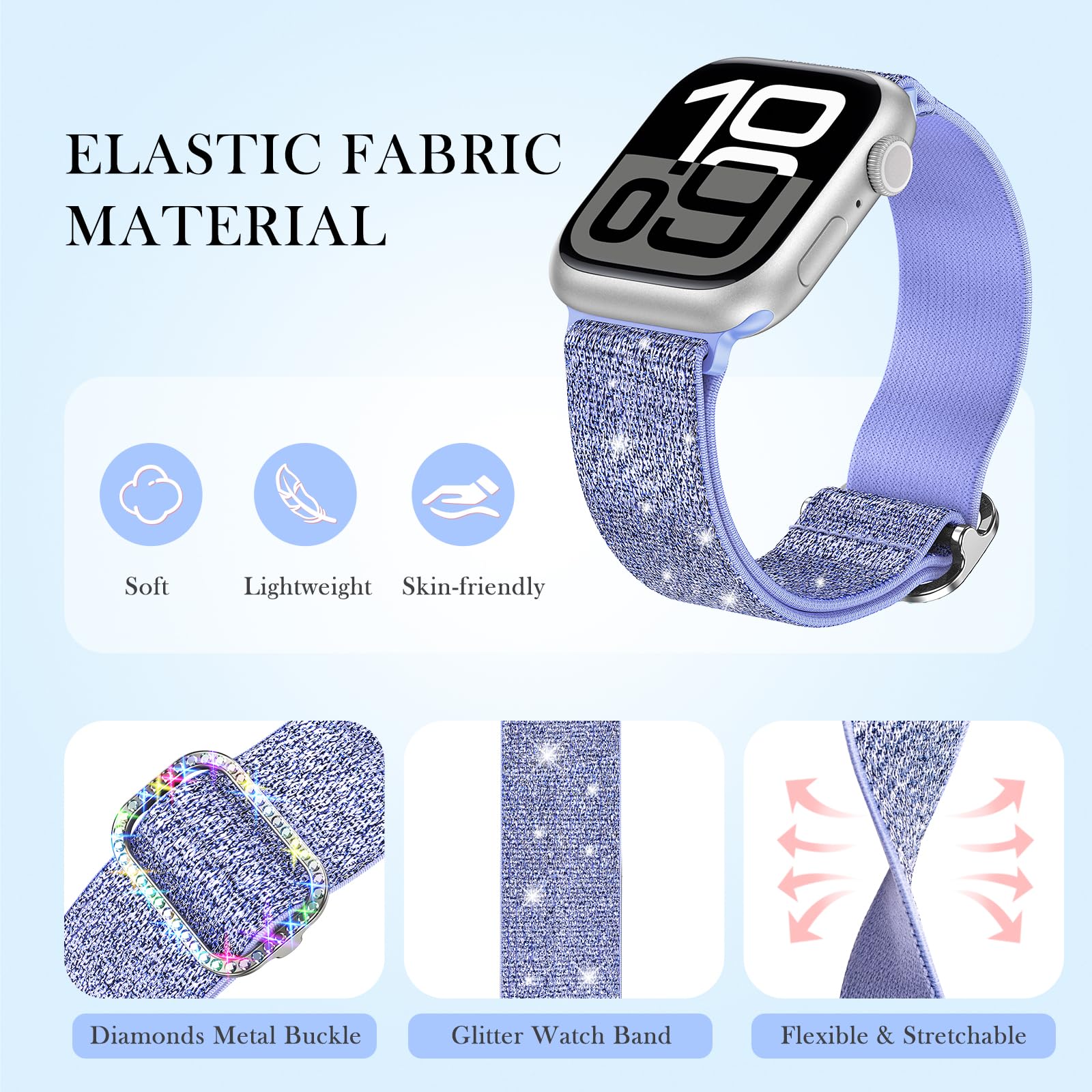 LETOID Rozciągliwy pasek do zegarka Apple Watch 38 mm, 40 mm, 41 mm, 42 mm, 44 mm, 45 mm, wąski, damski, nylonowy, elastyczny pasek na nadgarstek, do iWatch serii 8, 7, 6, SE, 5, 4, 3, 2, 1