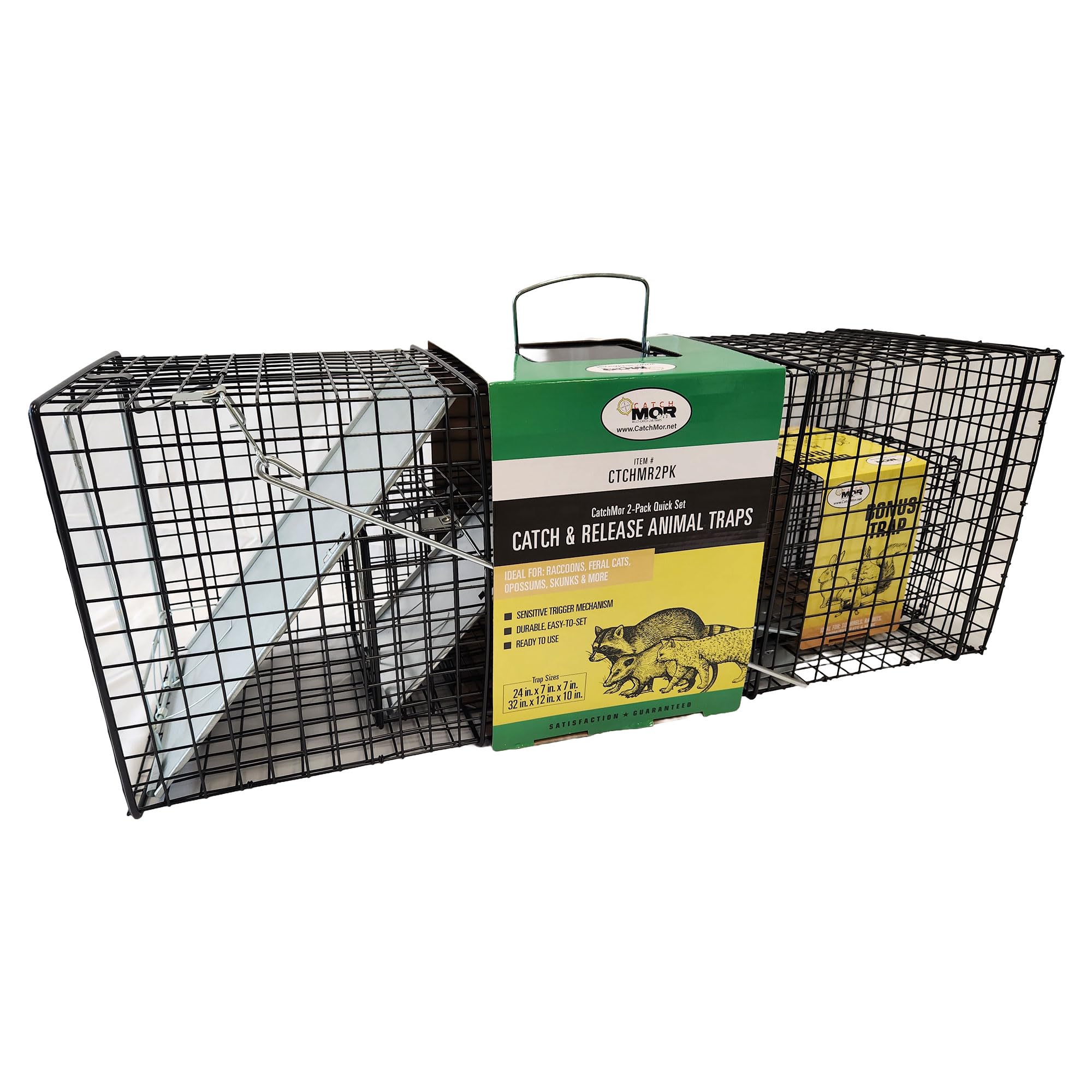 Rugged RanchCatchMor Live Animal Multi Catch 2 Pack Trap, 1 Large & 1 Small Metal Catch & Release Cage for Raccoons, Opossums, Bunnies, & Squirrels