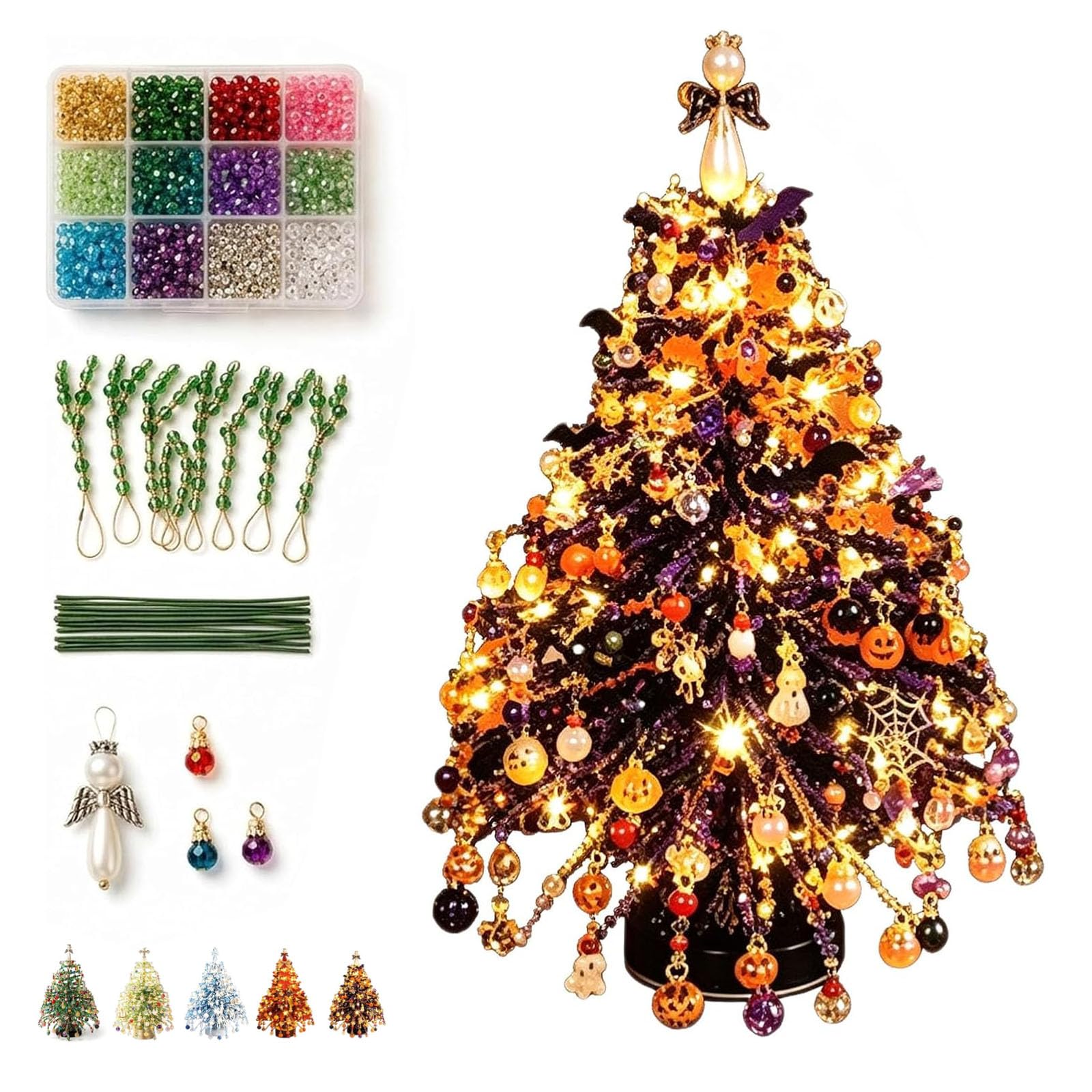 DIY Beaded Christmas Tree Kit, Pearl Art Kits for Adults & Beginners | Handmade Bead Christmas Tree Making Kit, with Colorful Beads & Ornaments, Christmas Craft Gift for Craft Lovers (#C)