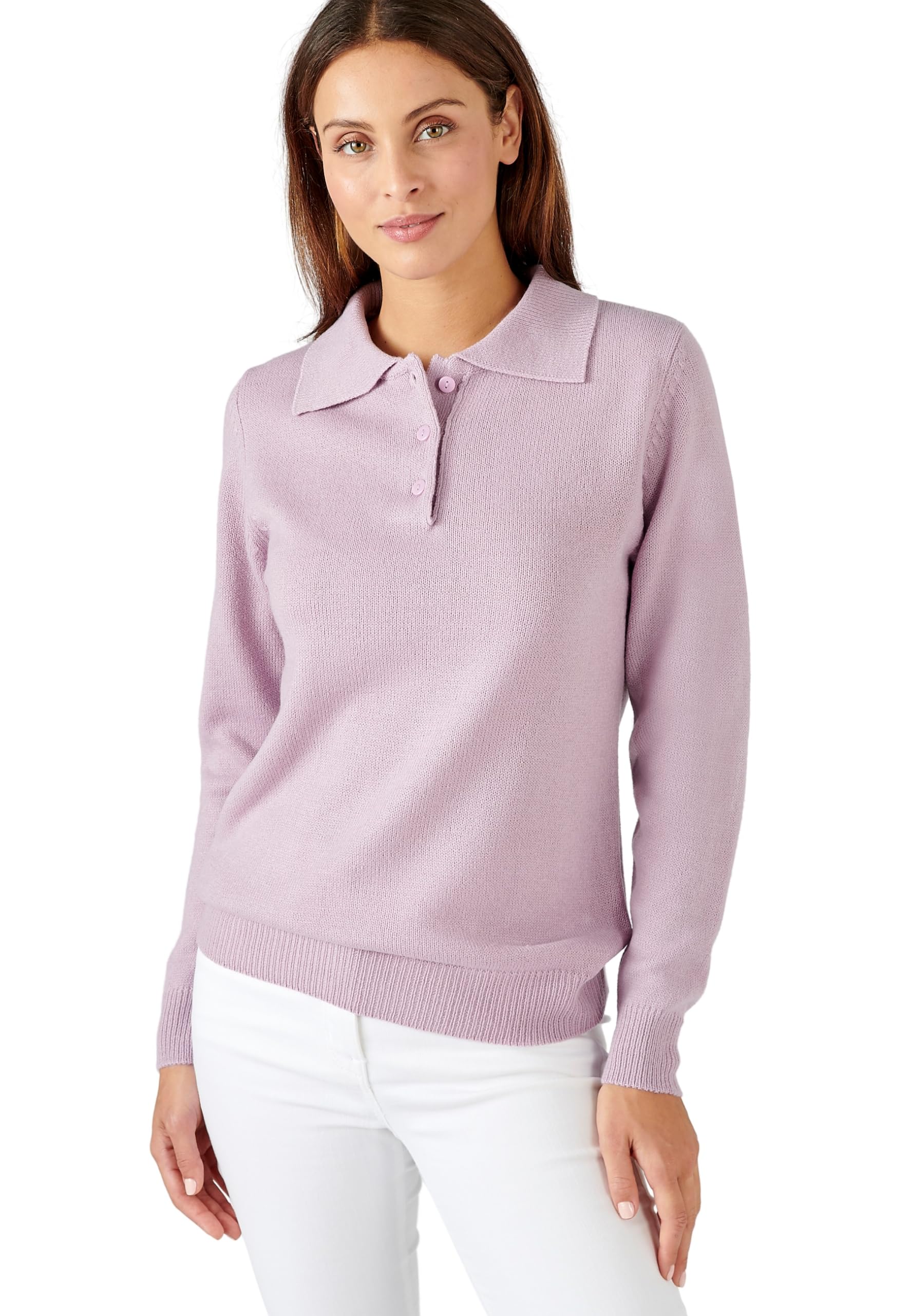 Damart Polo Collar Jumper Women Polo Collar Long Sleeves Purple