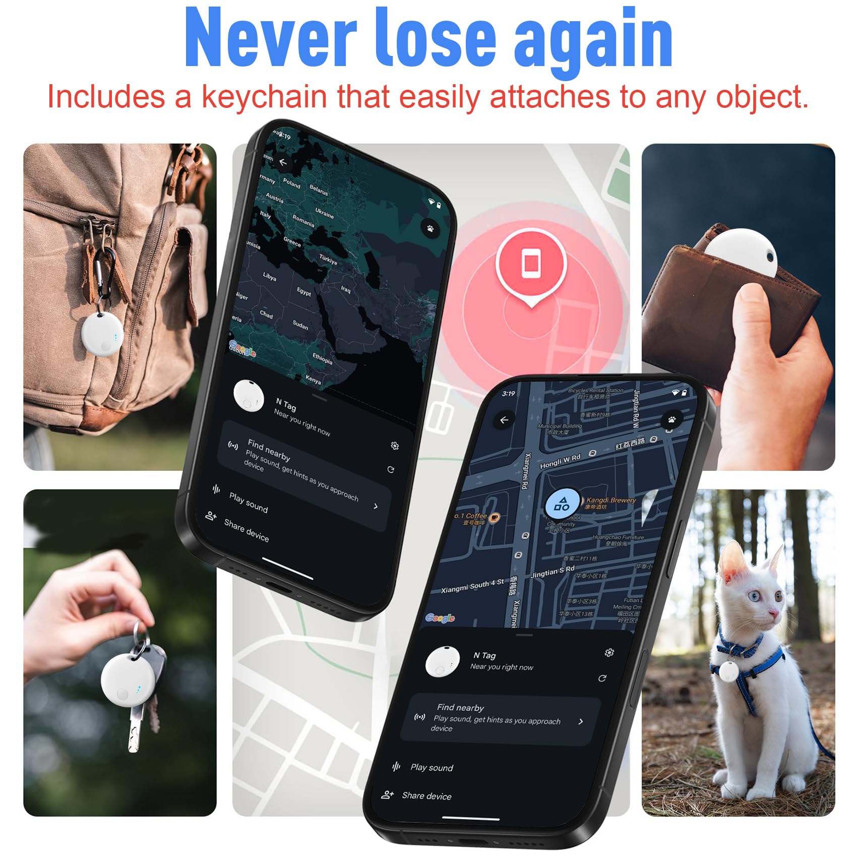 Rastreador Bluetooth para Android, paquete de 4 buscadores de artículos funciona con la aplicación Google Find My Device, buscador de llaves y localizador de artículos para llaves, cartera, bolsas