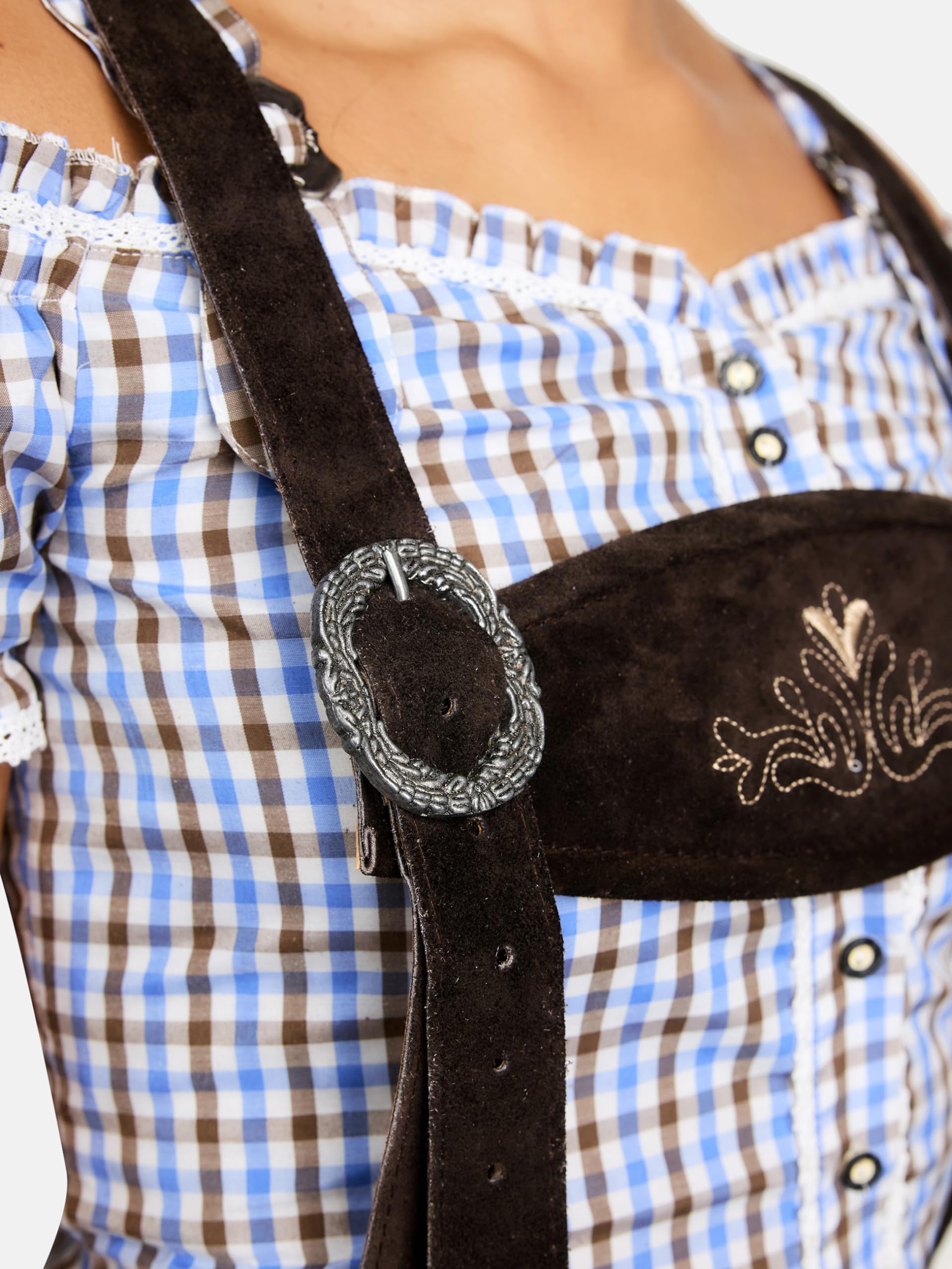 Steigenhöfer Lederhose Damen Tracht Shorts Kniebund - 100% Rindsleder - Clara - Traditionelle Kurze Hose für Frauen - Inklusive verstellbaren Trägern - Dirndl Alternative