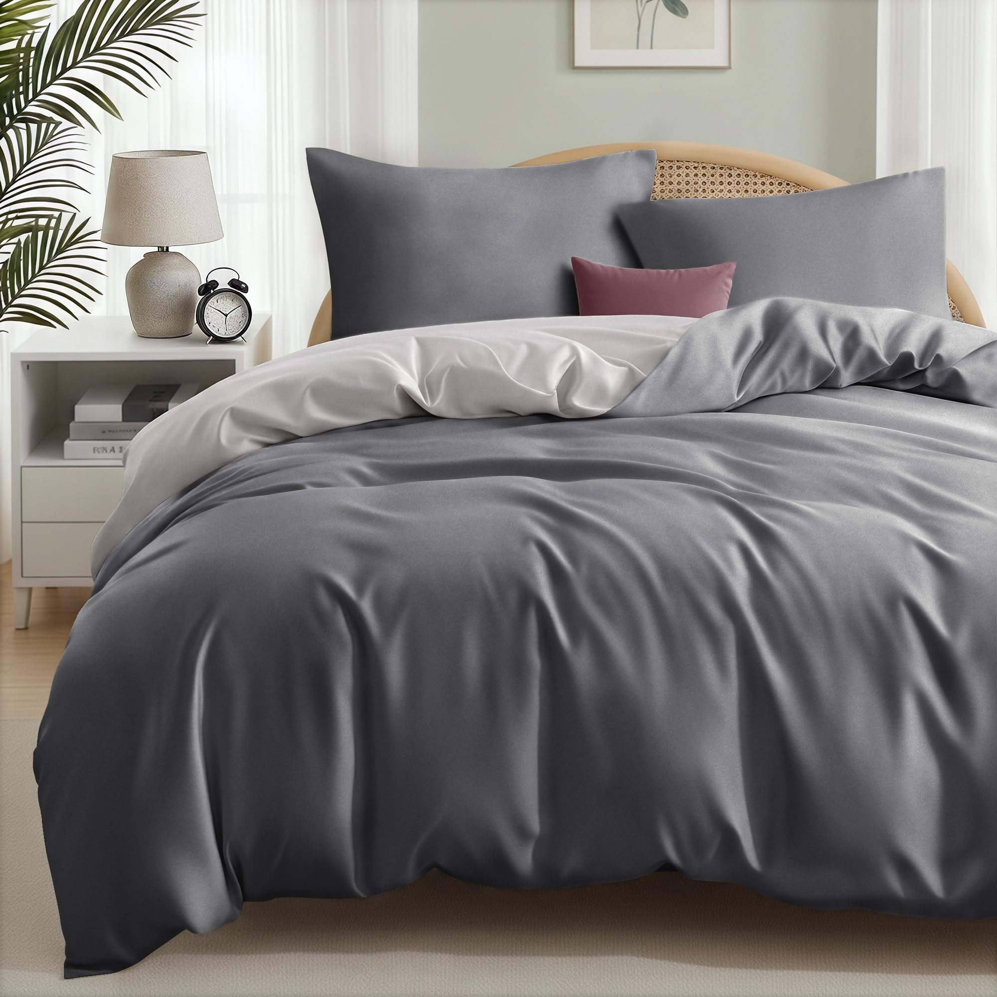 Exclusivo Mezcla Bettwäsche 135x200 cm Bettwäsche-Set 2 Teilig, 1 Bettbezug mit Reißverschluss und 1 Kissenbezug 80x80 cm, Bedding Set Dunkelgrau