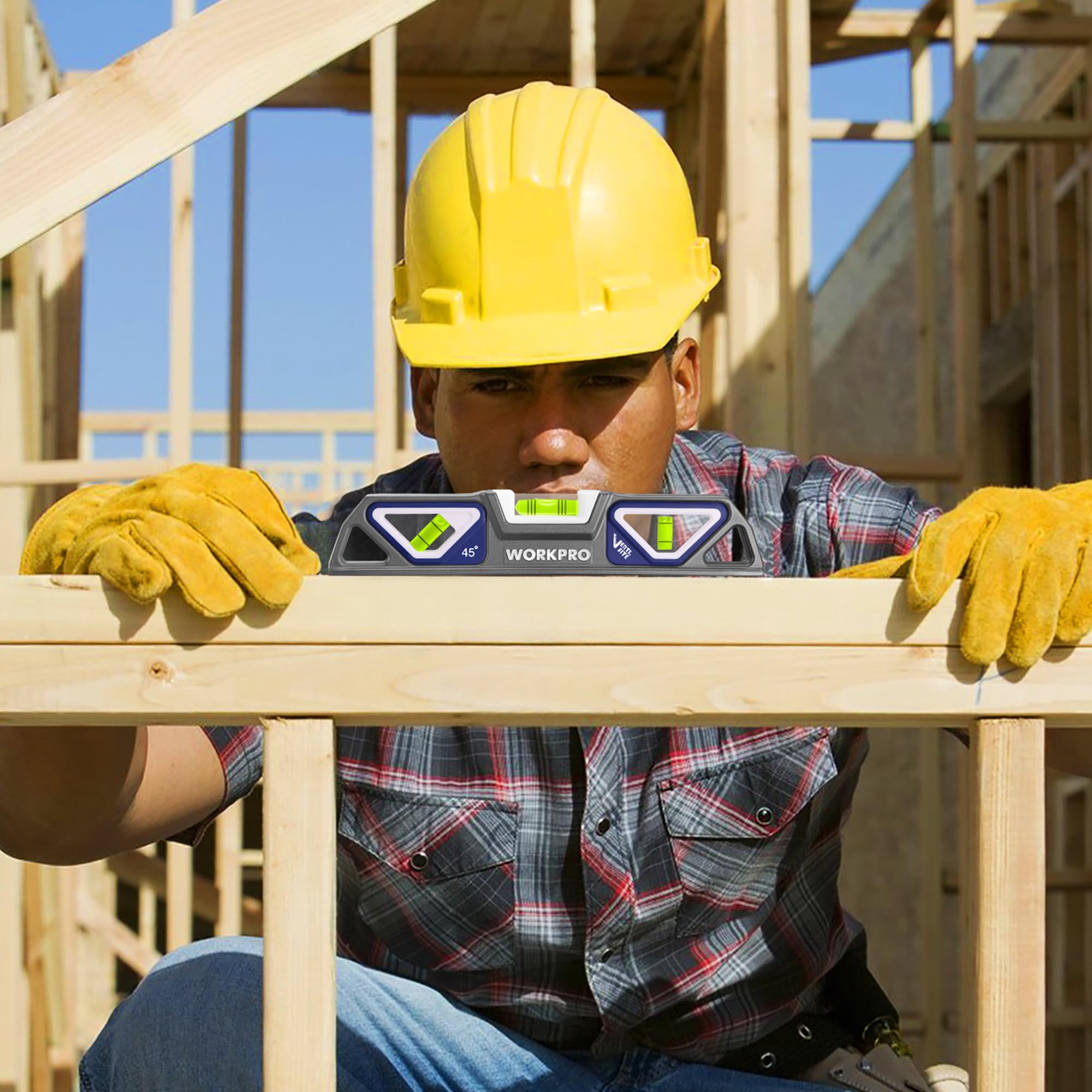 WORKPRO Niveau Torpédo Magnétique en Alliage d’Aluminium 25 cm | 3 Fioles 45°/90°/180°, Précision 0,5 mm/m, Fioles à Double Lecture Brevetées