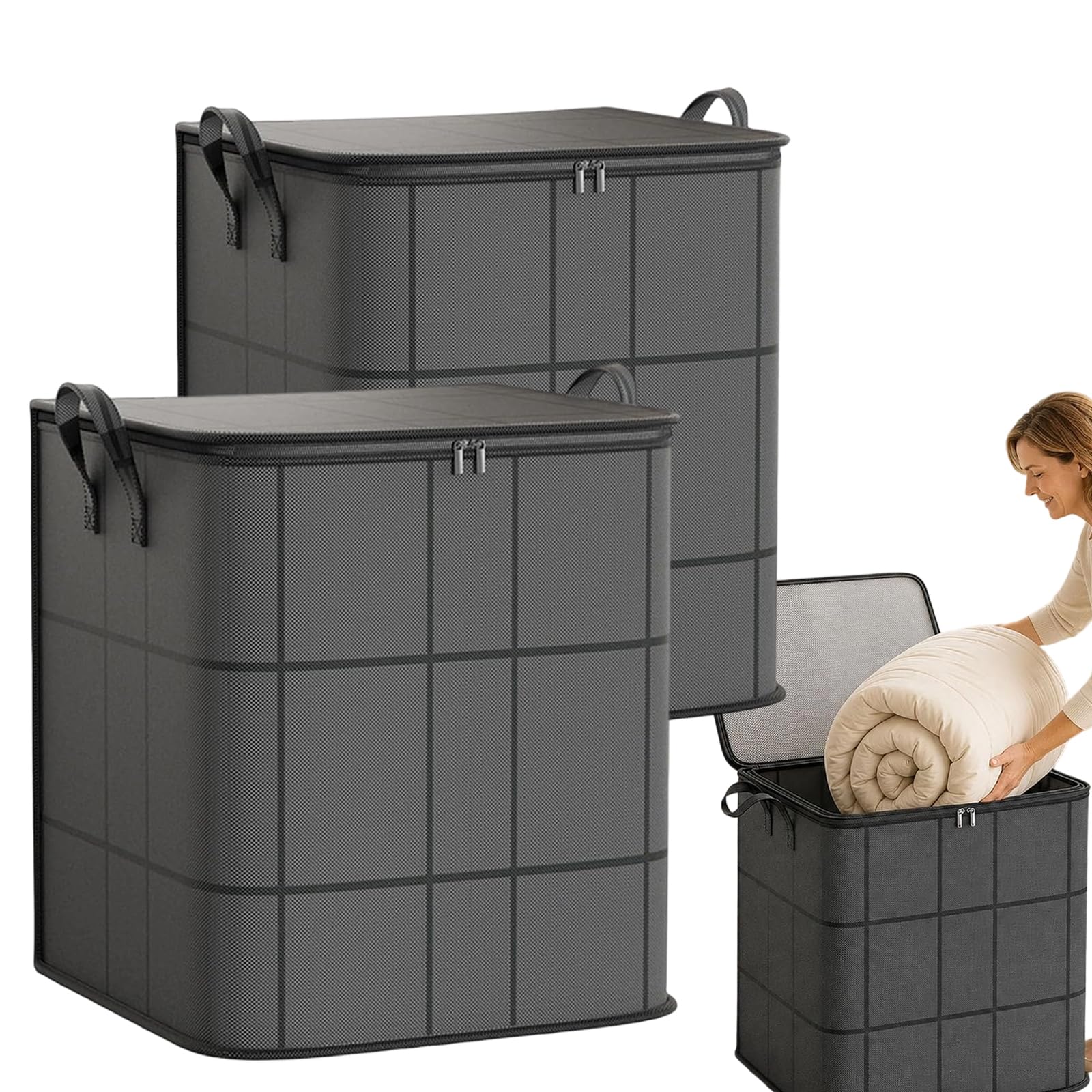Bolsa de almacenamiento plegable con asas reforzadas, organizador de gran capacidad para edredones, ropa de cama, suéteres, espacioso contenedor de almacenamiento móvil con cremallera, 140 L