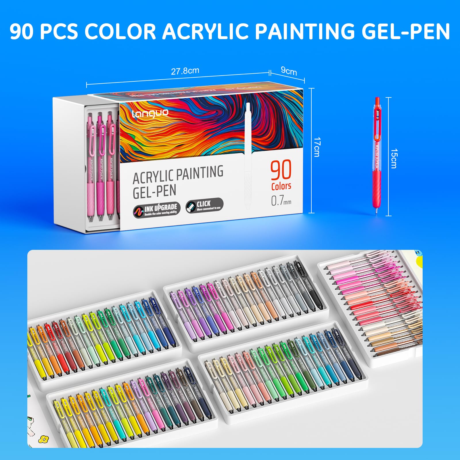 90 Farben Acrylstifte Gelstifte mit 0.7MM Feine Spitze zum Malen | Gel Stifte Set Klicken Schreiben & Journaling für Leinwand, Stoff, Papier, Deko, Ostereier, Halloween, Weihnachten