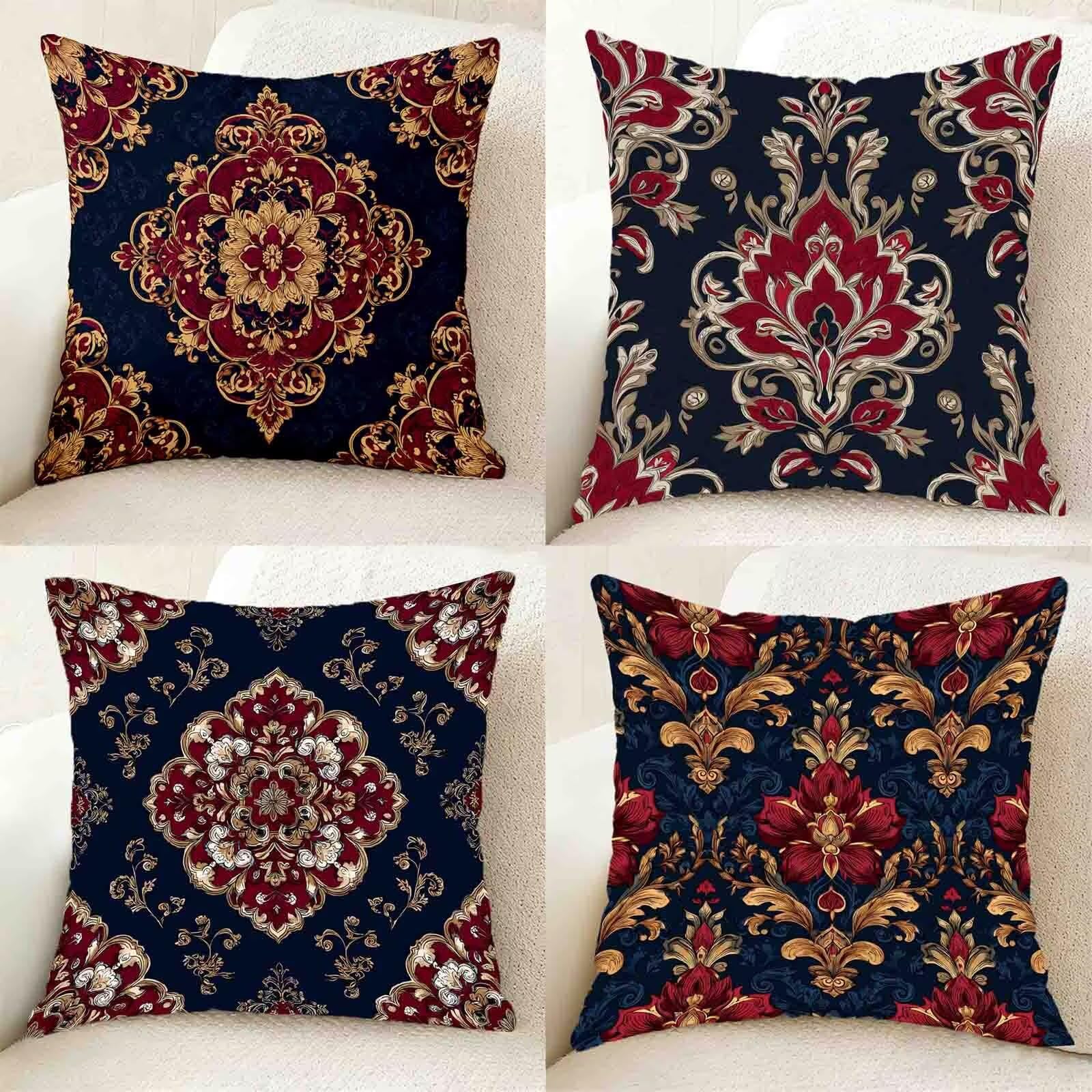 Bordeaux Poduszka na sofę Zestaw 4 sztuk, wodoodporna poszewka na poduszkę 55 x 55 cm, lniana kwadratowa poszewka na poduszkę z ukrytym zamkiem błyskawicznym do dekoracji ogrodu, prezent -bby250118U