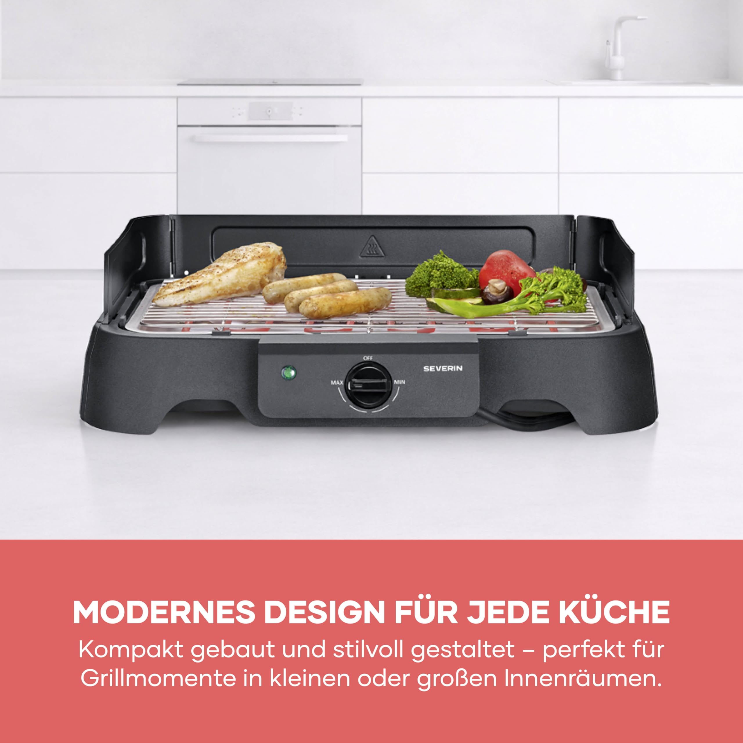 Severin Tischgrill 2000W 38x22 cm Edelstahl-Grillrost 35-200°C schwarz