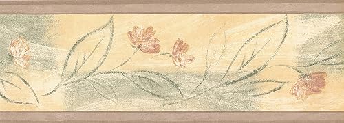 Miniatura 6 de CONCORD WALLCOVERINGS  Papel Pintado Frontera Floral Patrón Flores Hojas Para Dormitorio Sala De Estar, Beige, 15 pies Por 7 in KH5897B
