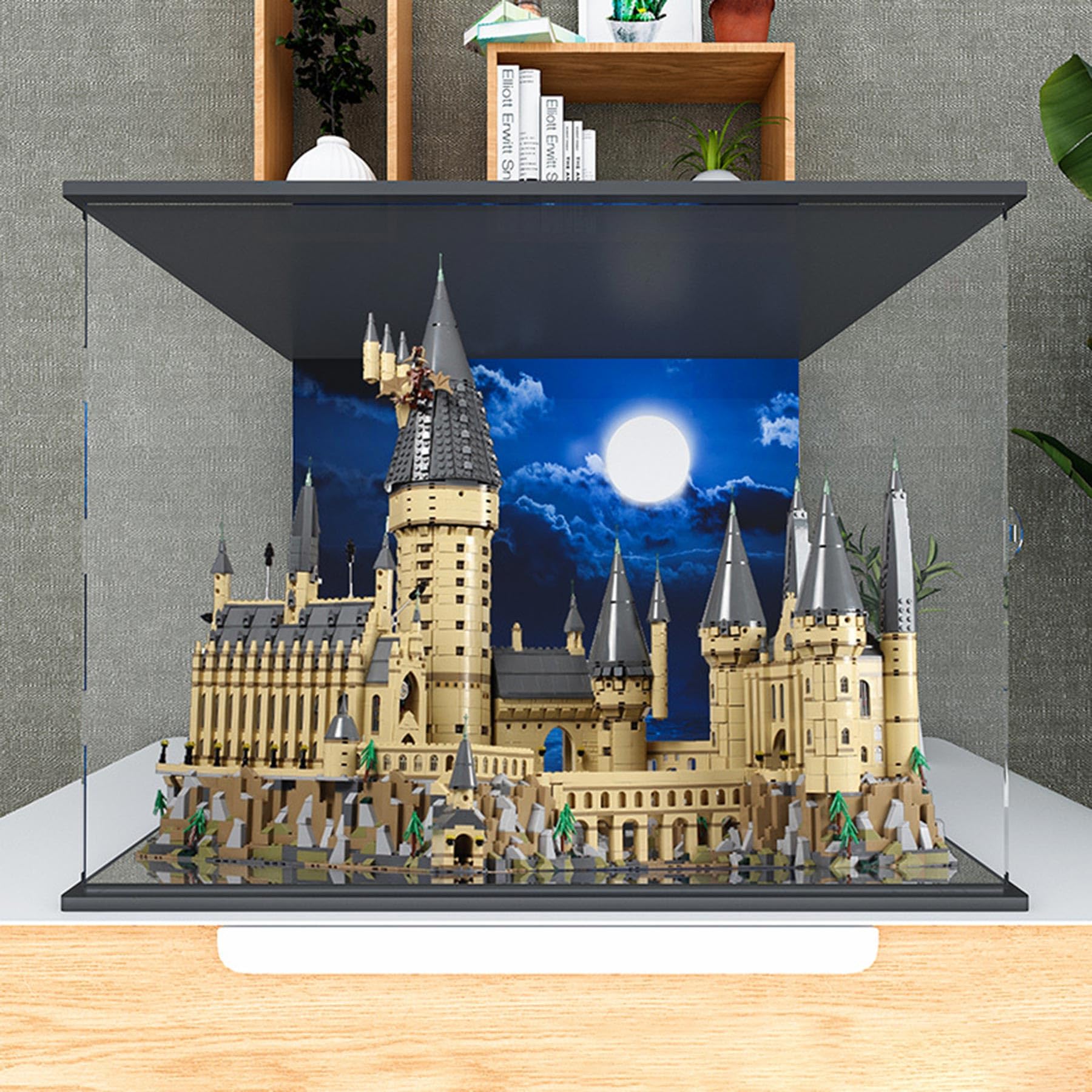 XNSHENGXAN Acrylic Display Case Compatible to Lego #71043 Magic School (28.3*18.8*23.6in), Display Cases for Collectibles, Sturdy Protection for Your Collectible,Background+Mirror Base