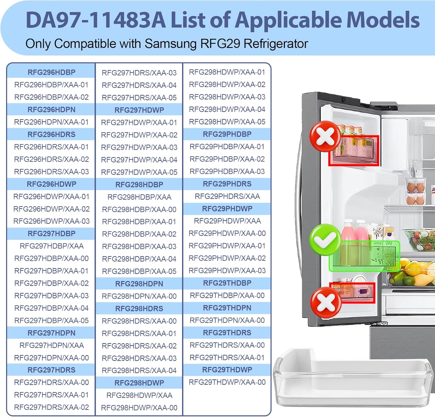 DA97-11478A Refrigerator Door Bin Compatible with Samsung Refrigerator Left Middle Door Shelf Bin RFG298HDRS, RFG296HDBP, RFG296HDPN, RFG296HDRS etc, Replace DA63-06471A, AP5332064 Door Shelf Bin