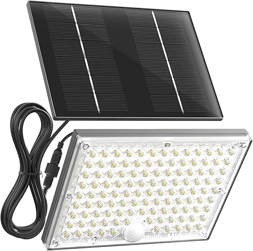 Miniatura 10 de SUPERDANNY Luces solares de inundación para exteriores con sensor de movimiento con 113 LED brillantes, luces de inundación exteriores del atardecer