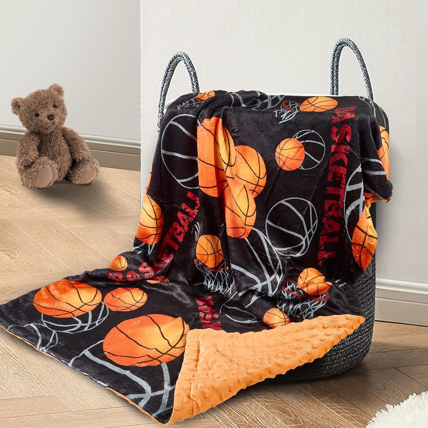 Basketball Baby Blanket for Boys Soft Fleece Minky Blanket with Dotted Backing Double Layer Newborn Toddler Blankie for Nursery Stroller Crib 26.5 * 40 in