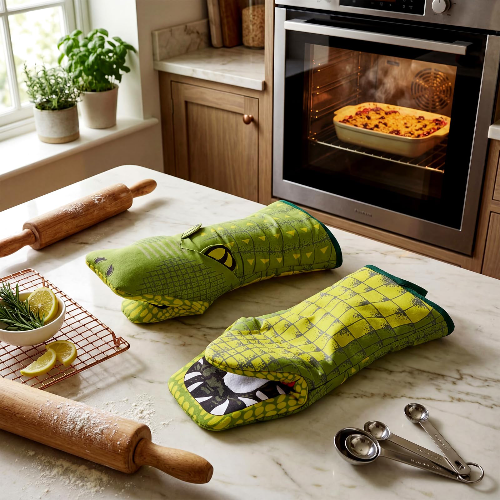 Zhehao 2 manoplas de horno de cocodrilo 3D para cocina, decoración para el hogar, regalos divertidos