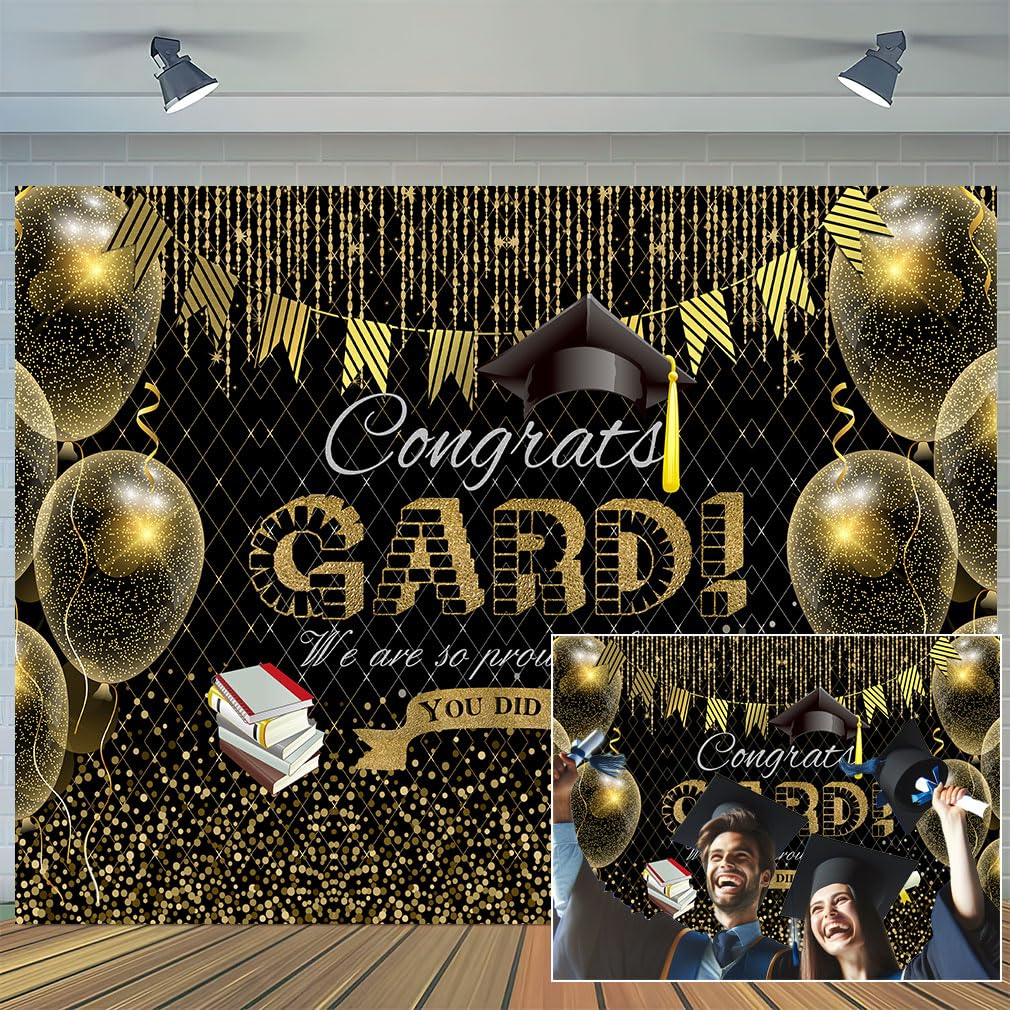 7 x 5 ft Congrates Graduate Backdrop Class of 2024 Graduation Black Gold Party Decorations 2024 Congratulation Grad Decor Graduation Supply Banner You Did It Prom Studio Booth Props