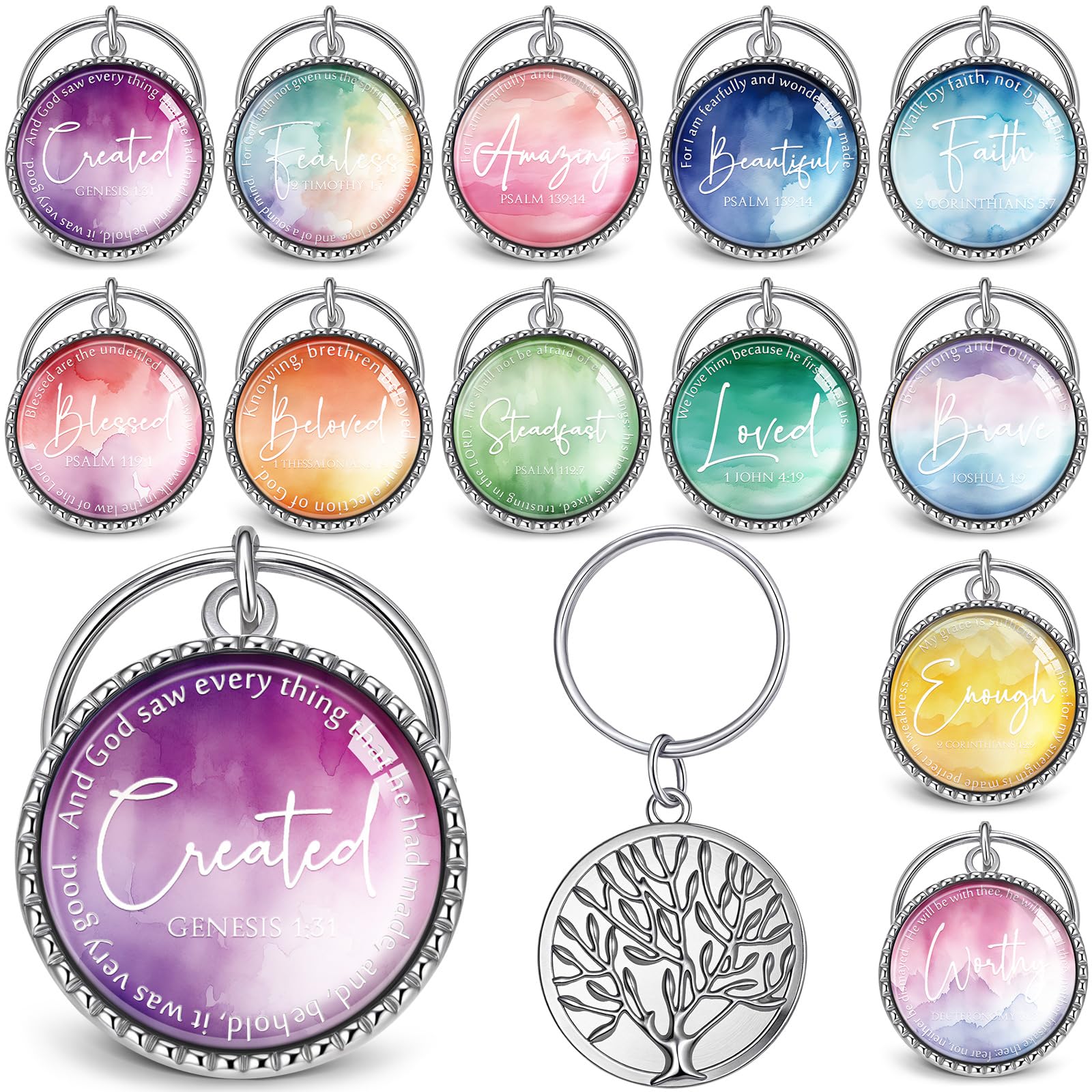 Equsion 36 Pcs Christian Keychain Bulk Mini Bible Keychains, Bright Color