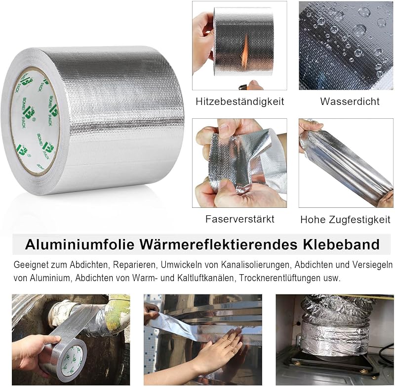 BOMEI PACK 100mm x 20m Erősített Alumínium Szalag Hőálló Vízálló Ragasztó