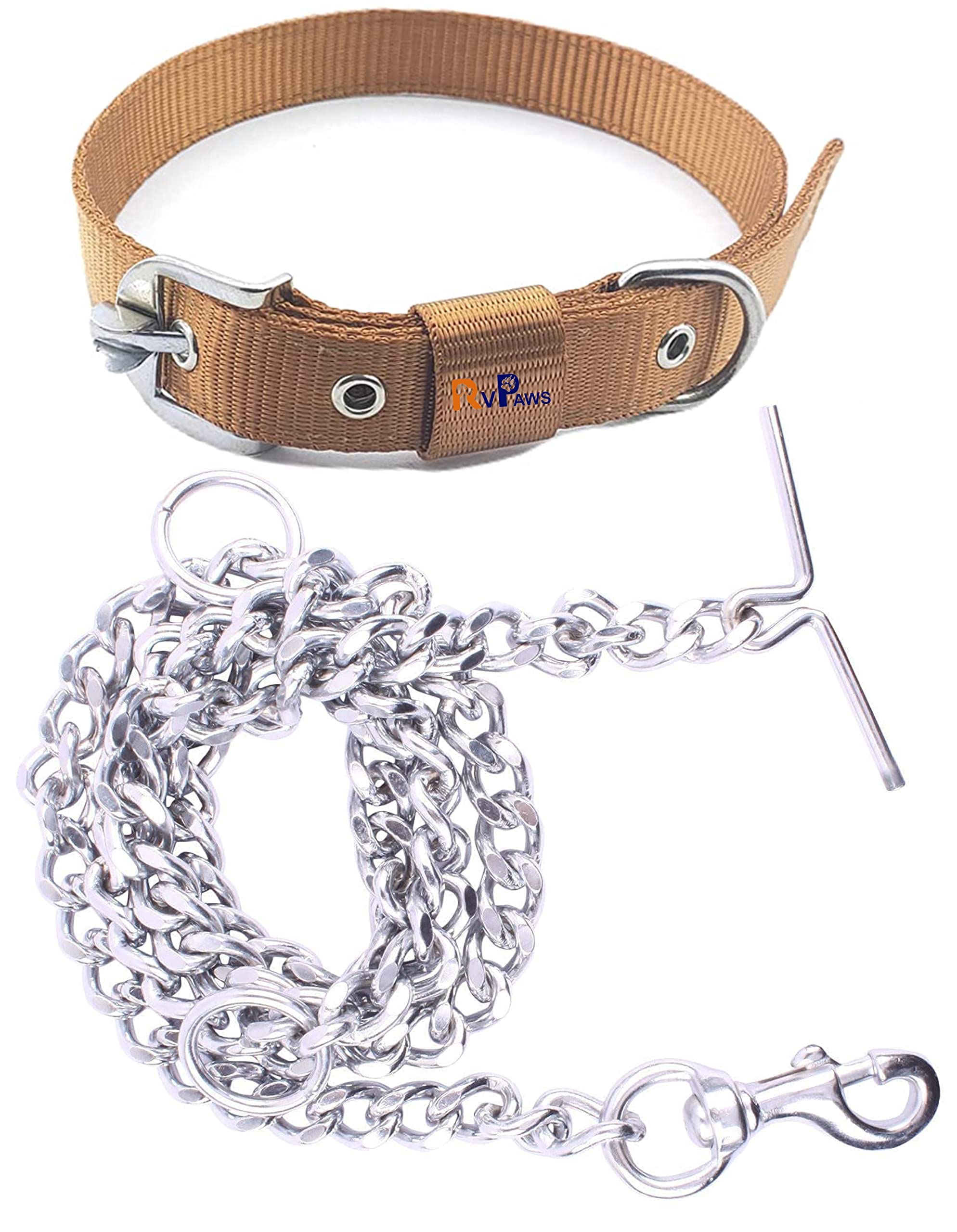 Woofy Dog Belt Combo of 1 inch Nylon Collar with Heavy Dog Chain 63 Inch Lengthy Dog Collar Chain (Golden) (B0BGX73JNX) Amazon Price History, Amazon Price Tracker
