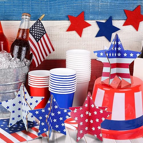Miniatura 5 de Bucherry 4 juegos de centros de mesa patrióticos para el Día de los Caídos de madera, letreros de estrellas de madera, rojo, blanco, azul, 4 de