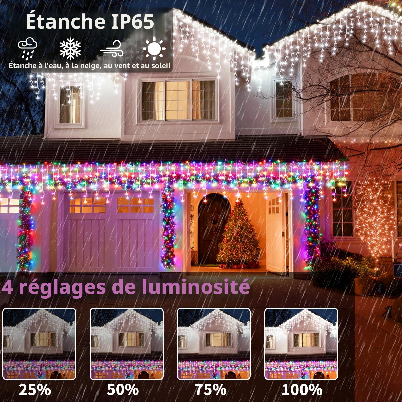 2500mAh Solaire Guirlande Lumineuse Extérieure,25+5M 800LED 3 In 1 Guirlande LED étanche Noel Extérieur, Avec 8 Modes & Timer et Mémoire Déco Noel Extérieur Coloré