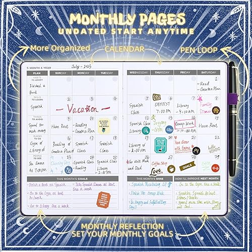 Miniatura 3 de Agenda académica 2025 sin fecha de tapa dura (5.5 x 8.5 pulgadas), organizador semanal y mensual flexible con calcomanías, diario de productividad