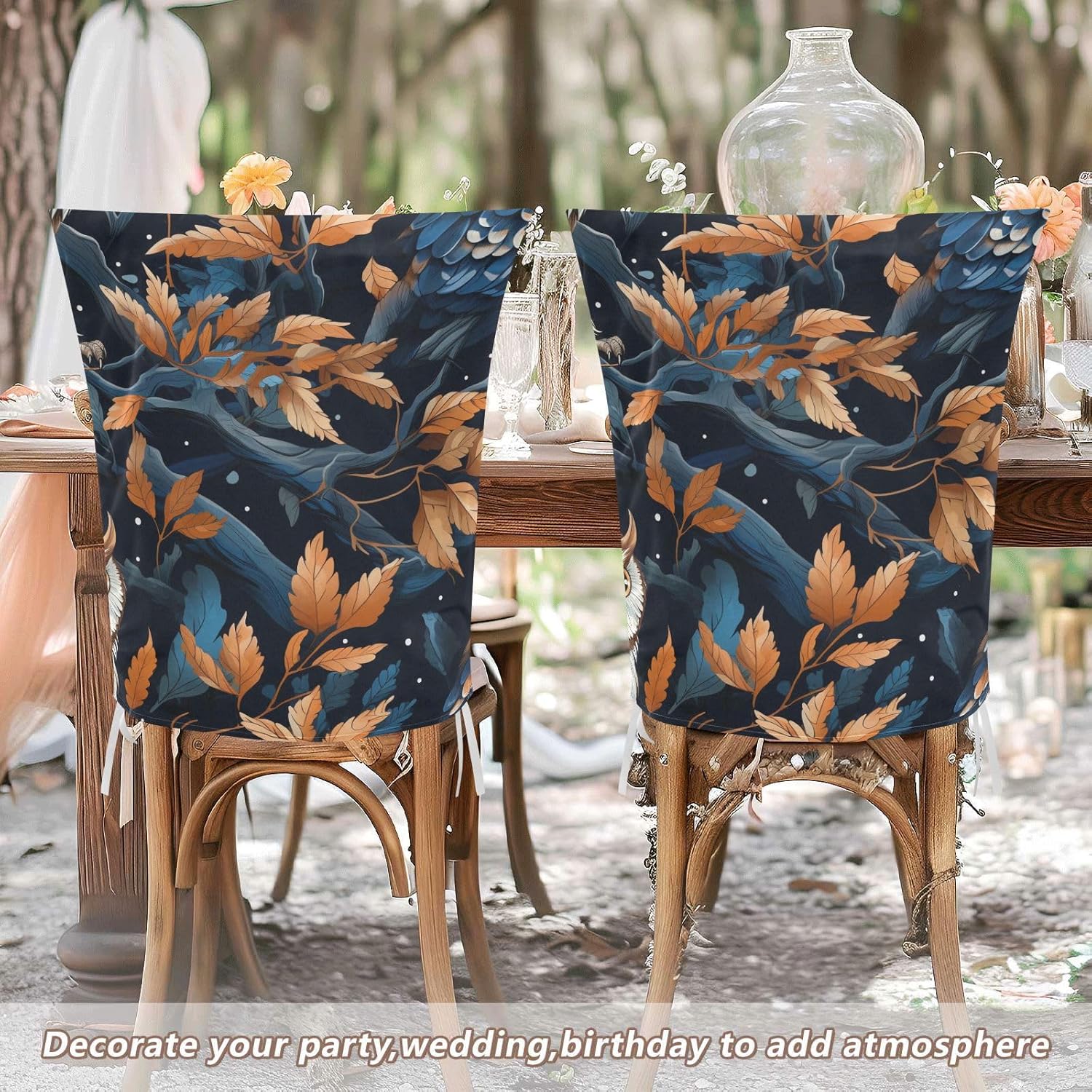ALAZA Owl and Autumn Forest Chair Back Cover Set of 6, Washable Reusable Removable Chair Slipcovers Decorative Chair Cover for Home Kitchen Wedding Party