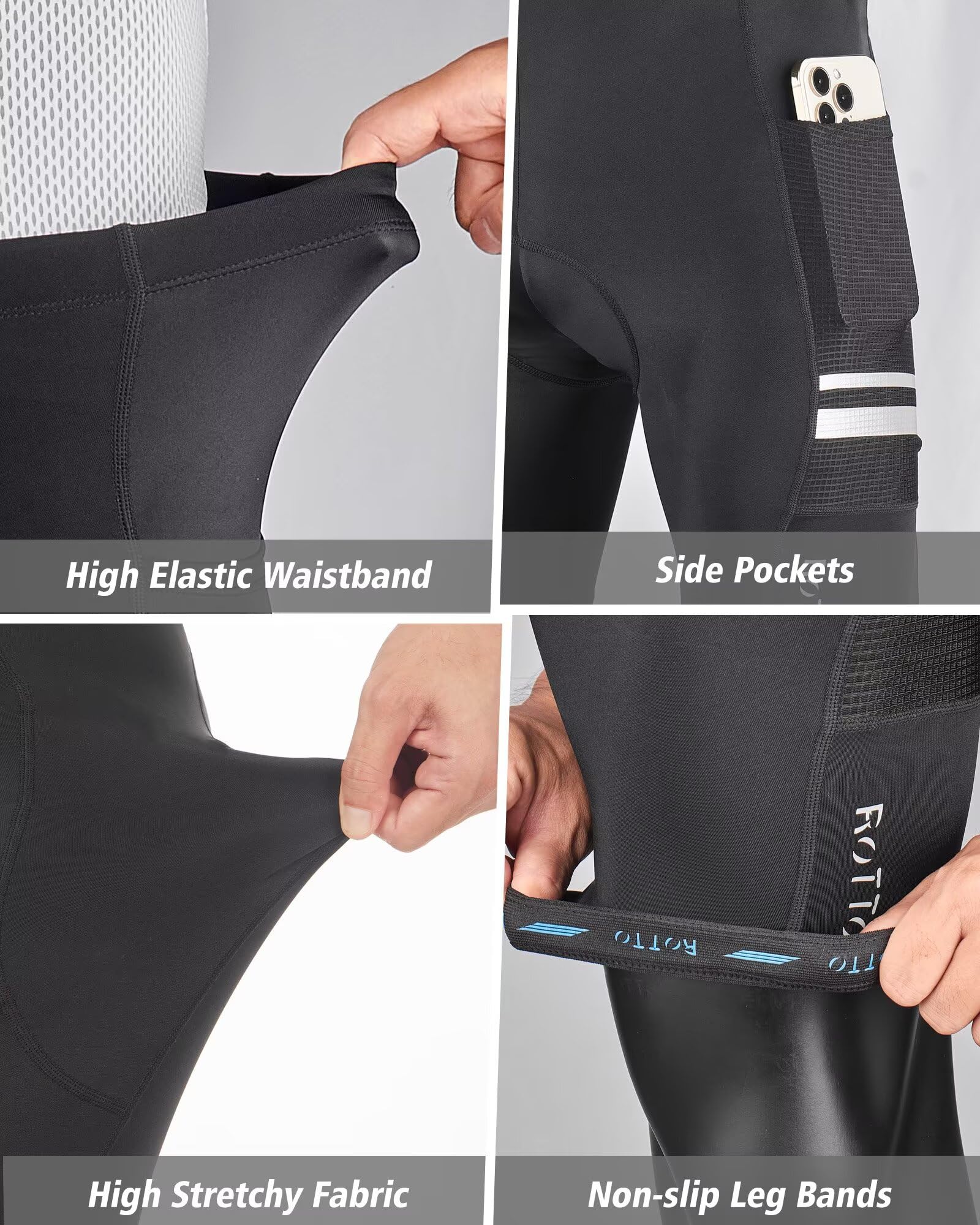 ROTTO Pantalones Cortos de Ciclismo para Hombre Acolchados con Esponja y Relleno de Gel con Bolsillos para Ciclismo de Carretera MTB BMX