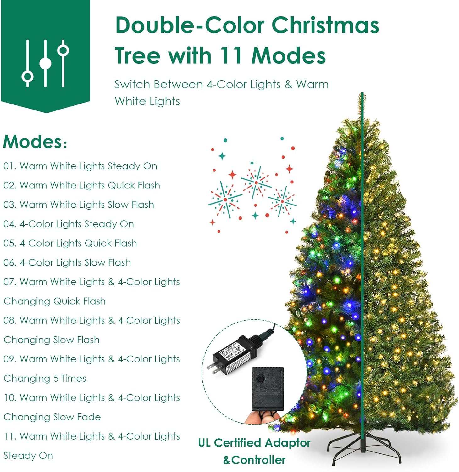 Goplus 6FT Pre-Lit Artificial Christmas Tree, Hinged Spruce Xmas Full Tree with 350 LED Multicolor Lights, 11 Lighting Modes, 1000 PVC Branch, Foldable Base, for Indoor Home Office Decoration