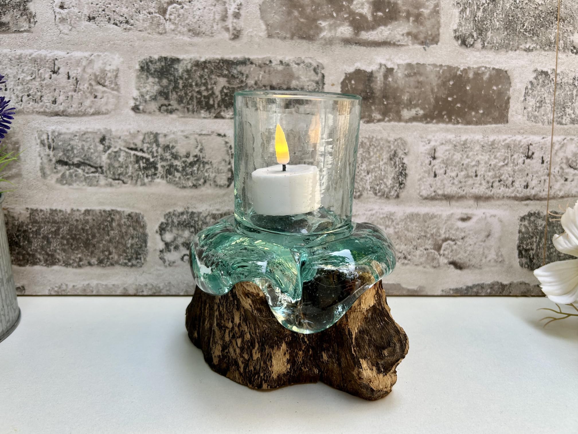Molten Glass on Root Wooden Bowl - Pot Pourri/LED Candle Holder