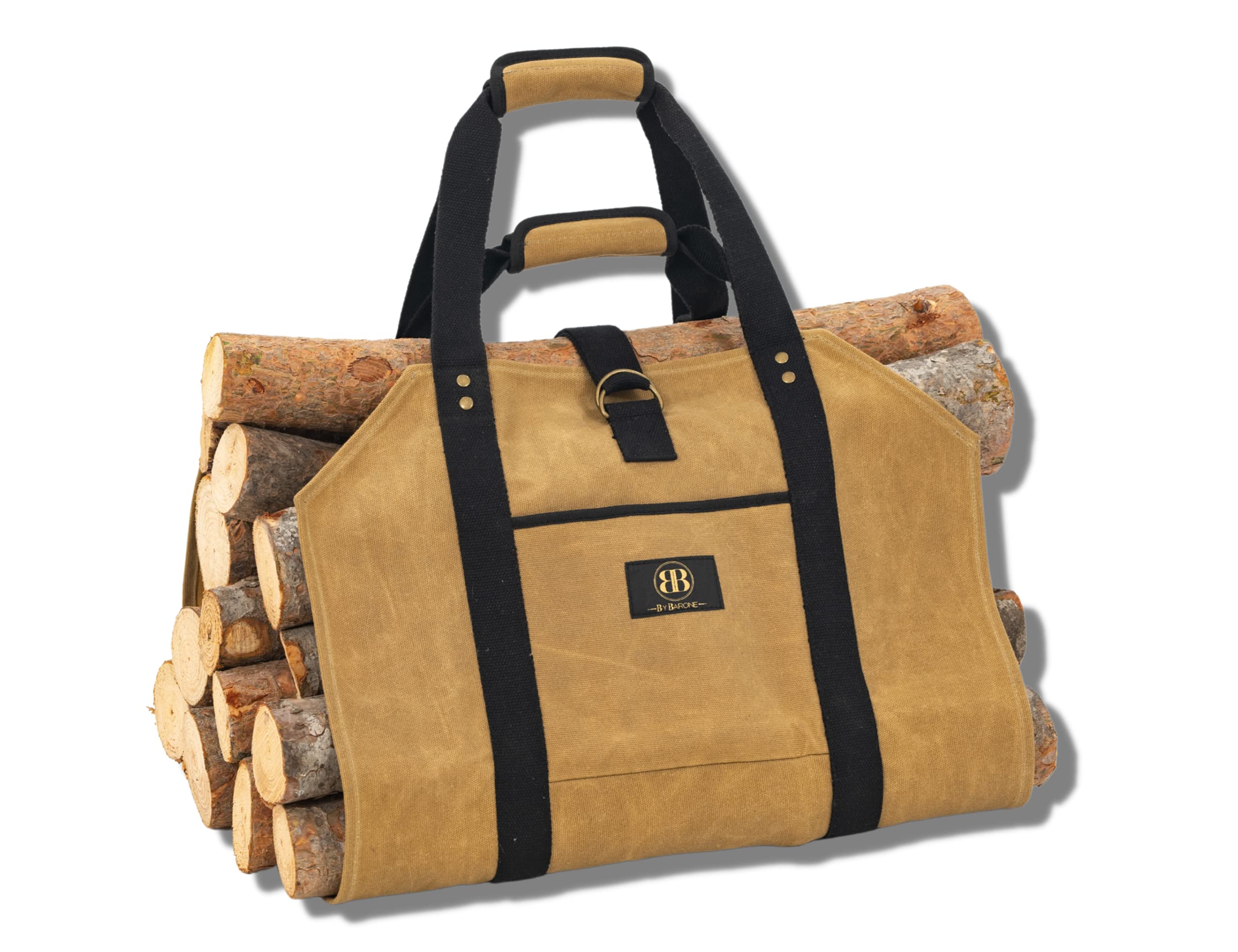 Log Carrier for Firewood Bag - 20oz Waxed Canvas wood carriers with Handles for Fire Logs storage- Fireplace and Campfire Accessories - Durable Waterproof Heavy-Duty Canvas Bag Carrier