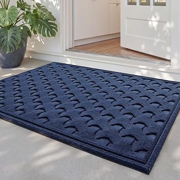 DEXI Front Door Mat Outside Entrance, 2x3 Heavy Duty Entry Doormat Dirt Trapper with Rubber Back, Non Slip Low Profile Welcome Floor Mats for Entryway Exterior Patio, Navy Blue