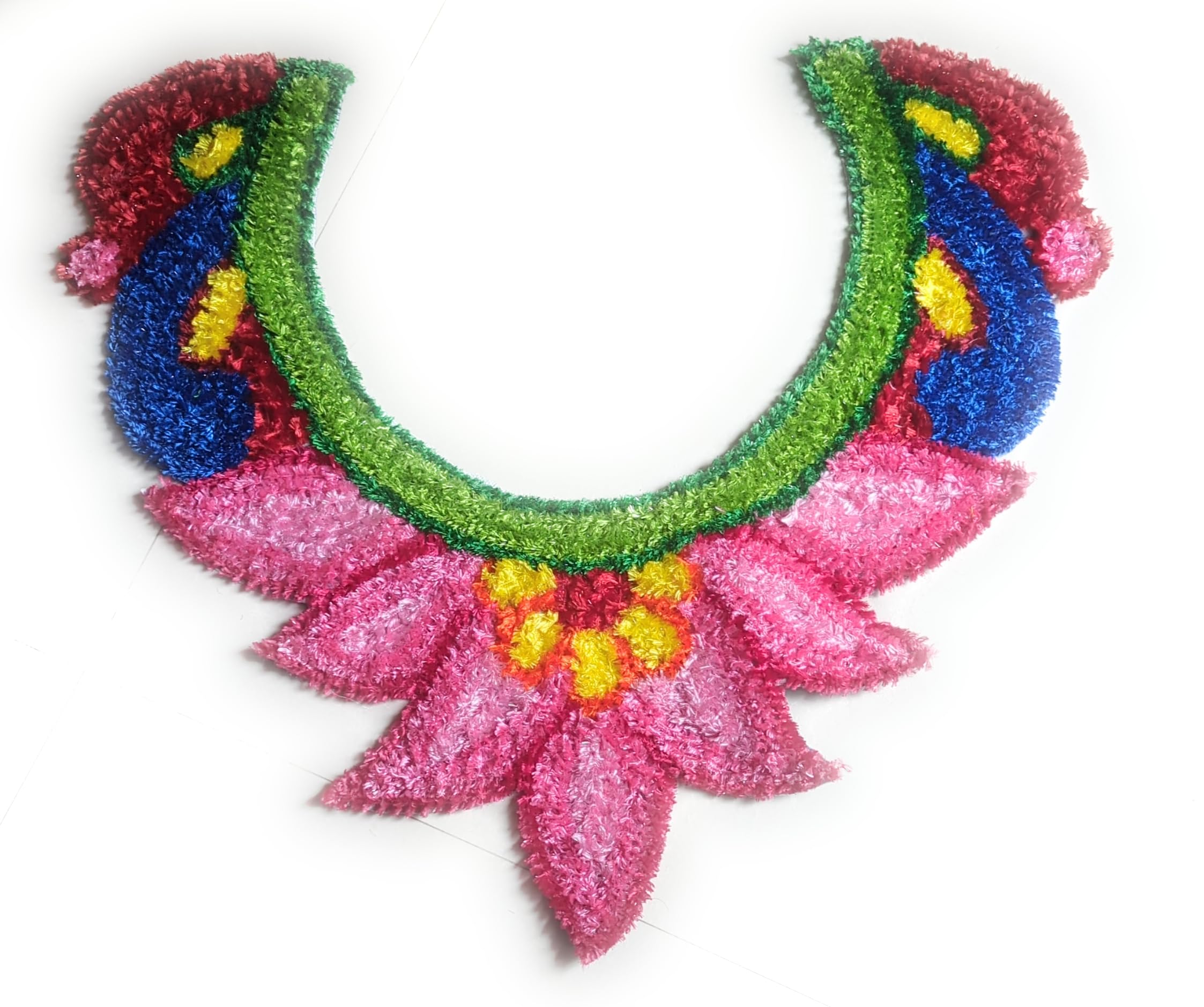 Har Collection Handmade Fur Wool Rangoli Mat, 50.8 x 49.5 cm, Multicolour Floral Design with Plate-picture-17