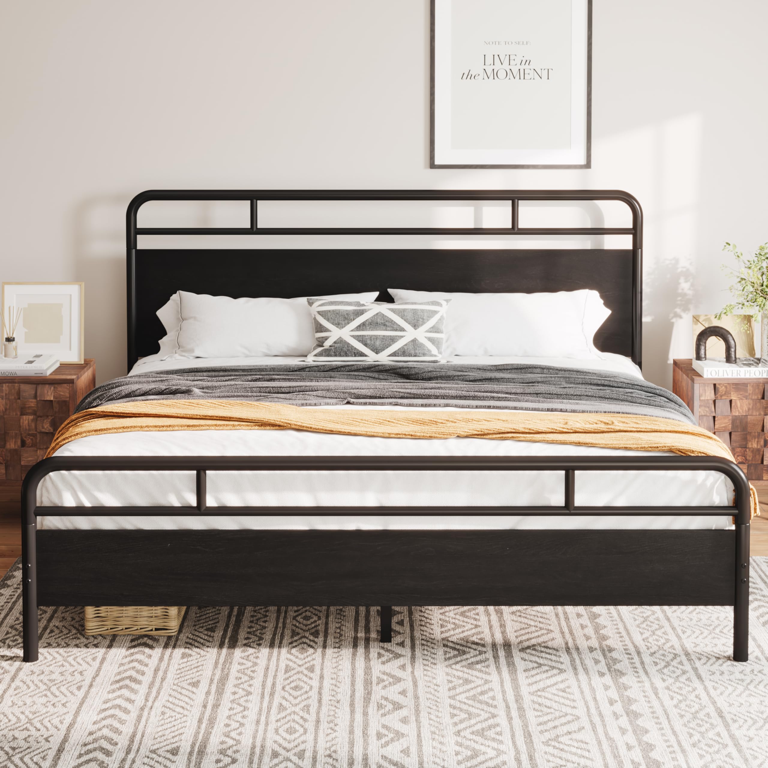 Allewie King Size Platform Bed Frame with Wooden Headboard and Footboard, Heavy Duty 13 Metal Slats Support, Under-Bed Storage, No Box Spring Needed,