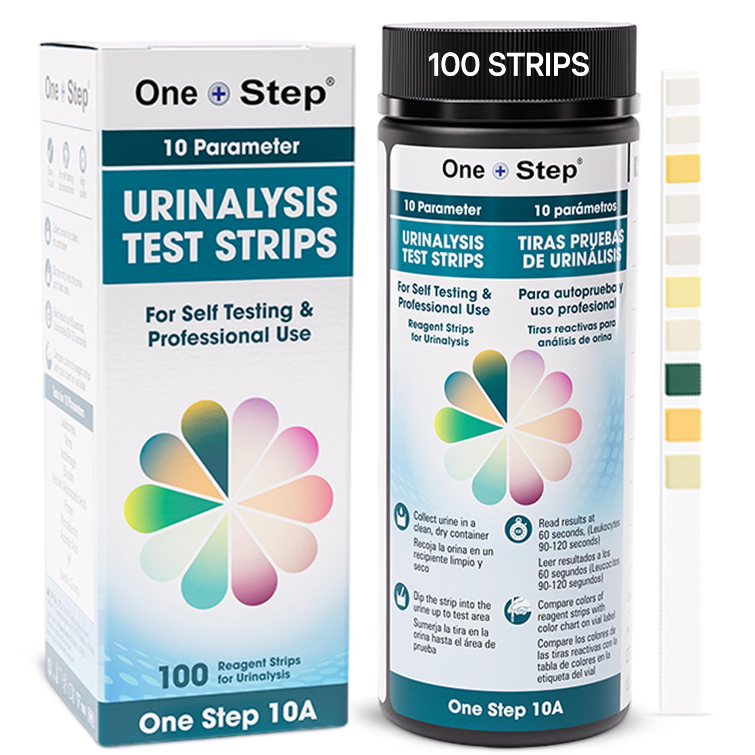 One Step 10A Urine Test Strips, 100 Strip Tub, 10 in 1 Parameters, Testing Strips for use by Men &amp; Women, UTI Infection, Urinalysis pH, Nitrite, Leukocytes and More, Easy Read Results