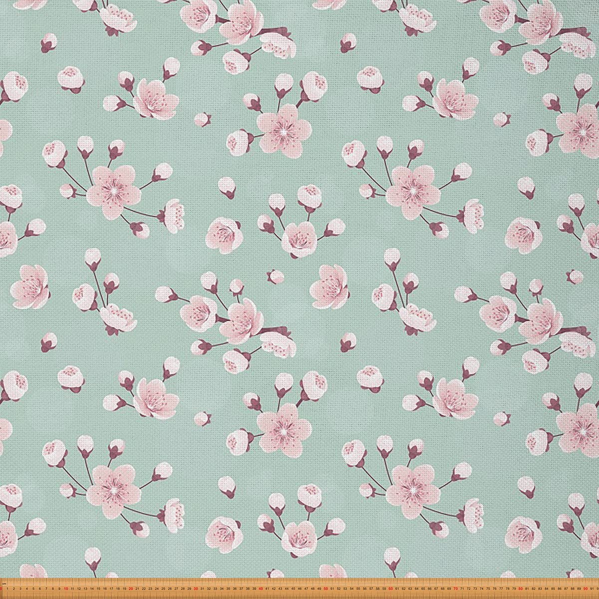 Cherry Flowers Fabric by The Yard,Spring Blossom Flowers Upholstery Fabric for Chairs,Original Botanical Retro Fabric for Upholstery and DIY Projects,10 Yards (L920*W150cm),Green Pink — image 1