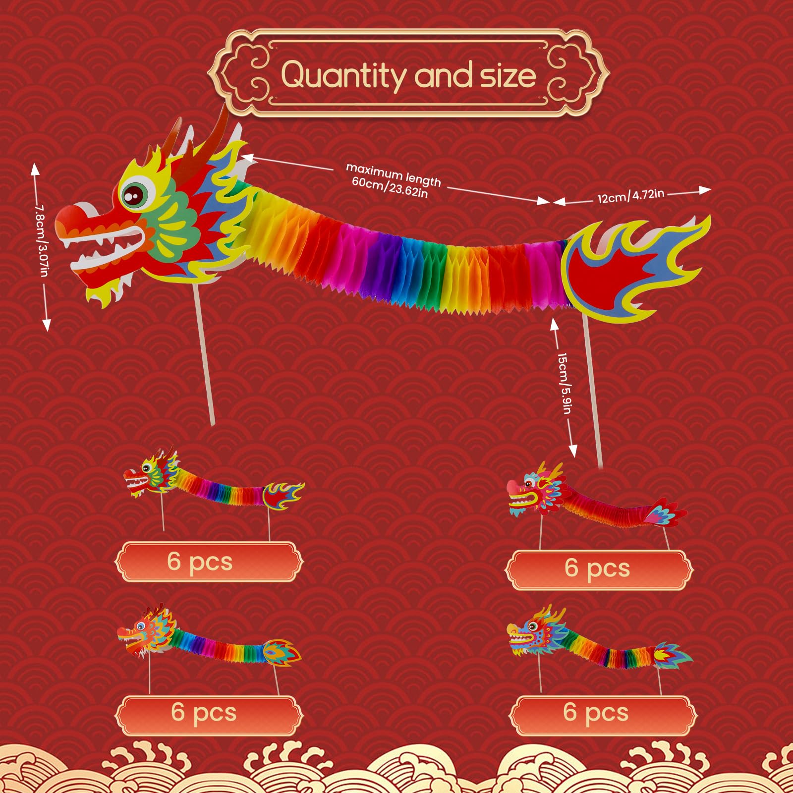 3pcs DIY Dragon Paper Lanterns - Handheld Chinese New Year 2024 Decor, Home Festival Decoration - View #3
